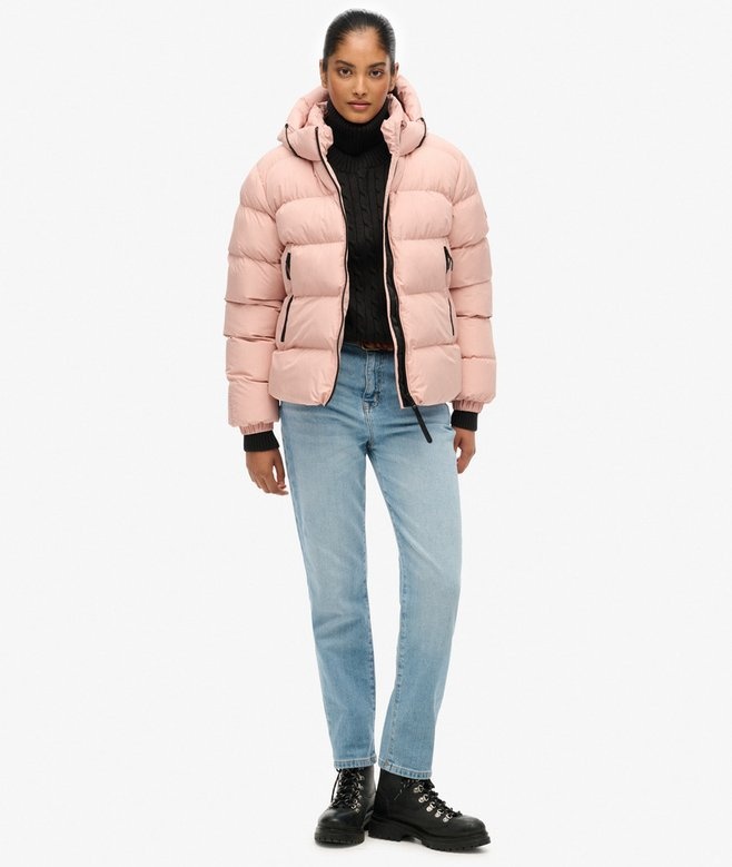HOODED SPORTS PUFFER JACKET (Vintage Blush)