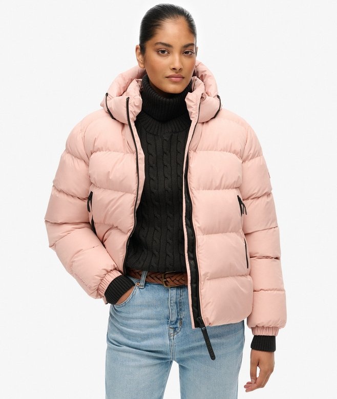 HOODED SPORTS PUFFER JACKET (Vintage Blush)