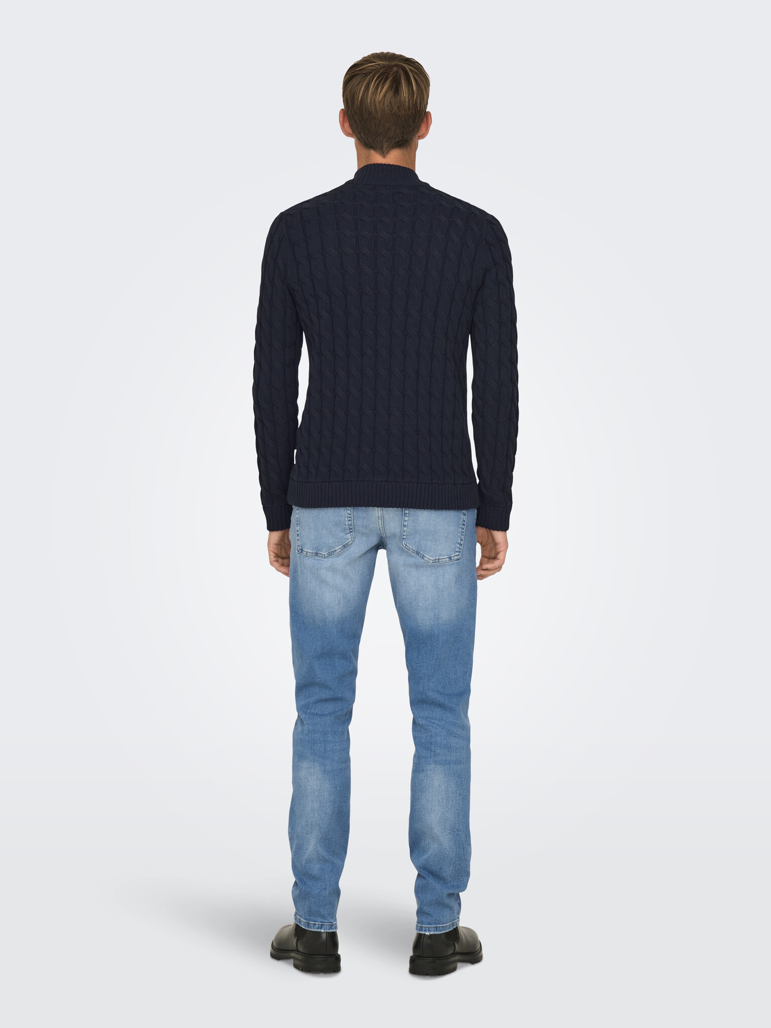 ONSKICKER LIFE REG 3 CABLE HALF ZIP KNIT (Dark Navy)