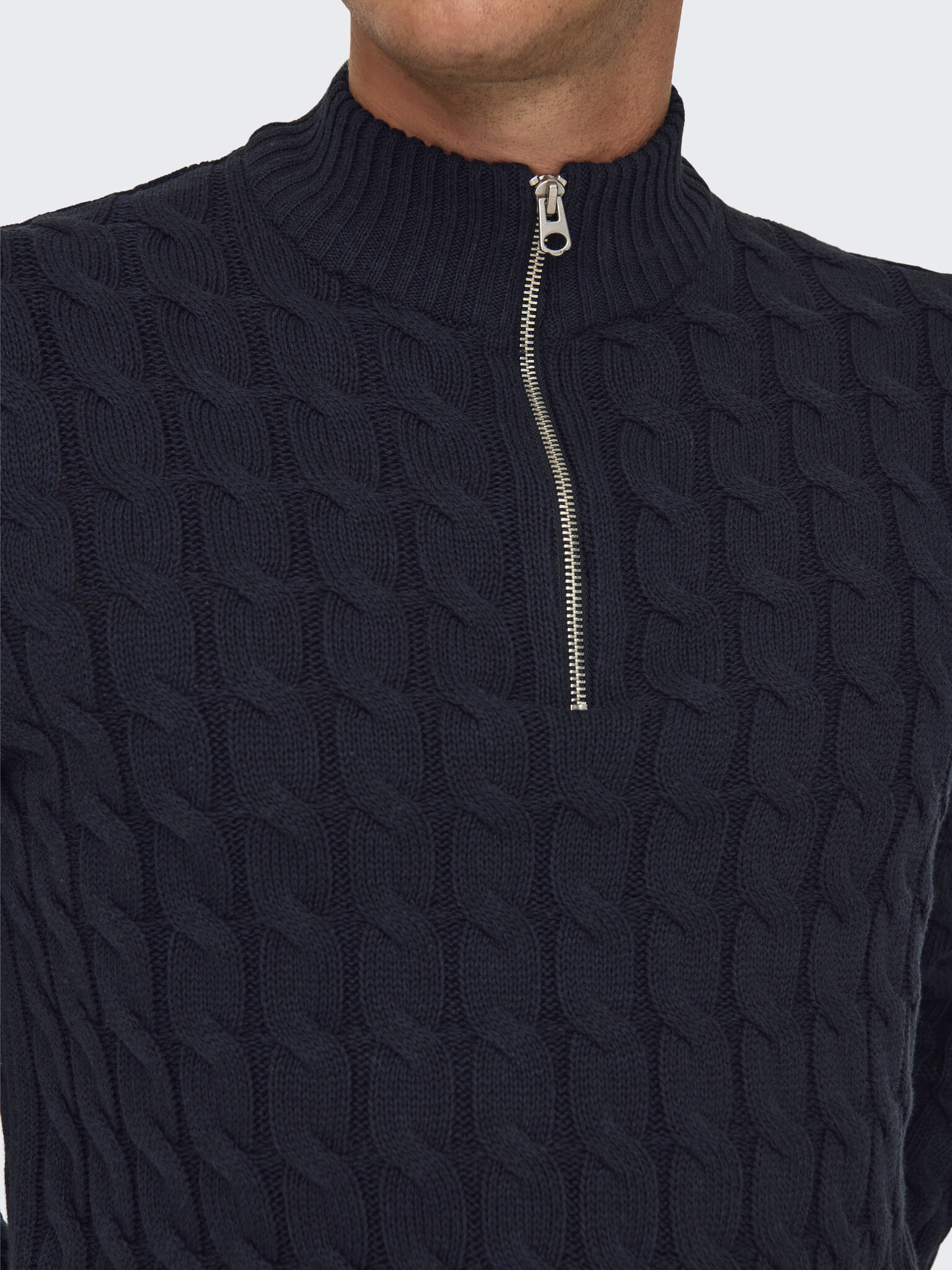 ONSKICKER LIFE REG 3 CABLE HALF ZIP KNIT (Dark Navy)