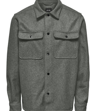 Only & Sons ONSASH OVR WOOLEN LOOK PKT LS SHIRT (Castor Grey Melange)