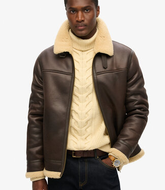 Superdry FAUX SHEARLING AVIATOR JACKET (Dark Brown)