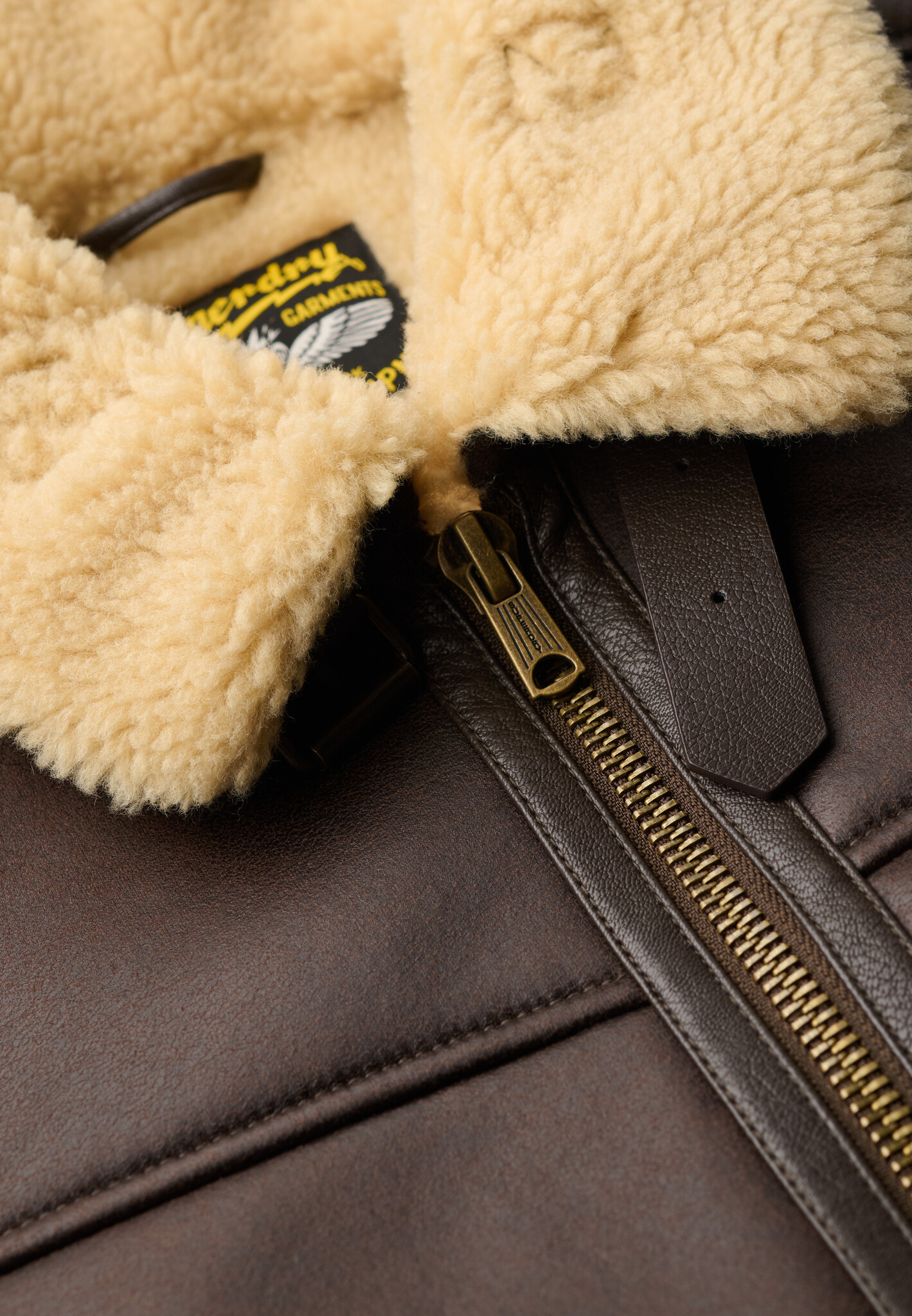 FAUX SHEARLING AVIATOR JACKET (Dark Brown)