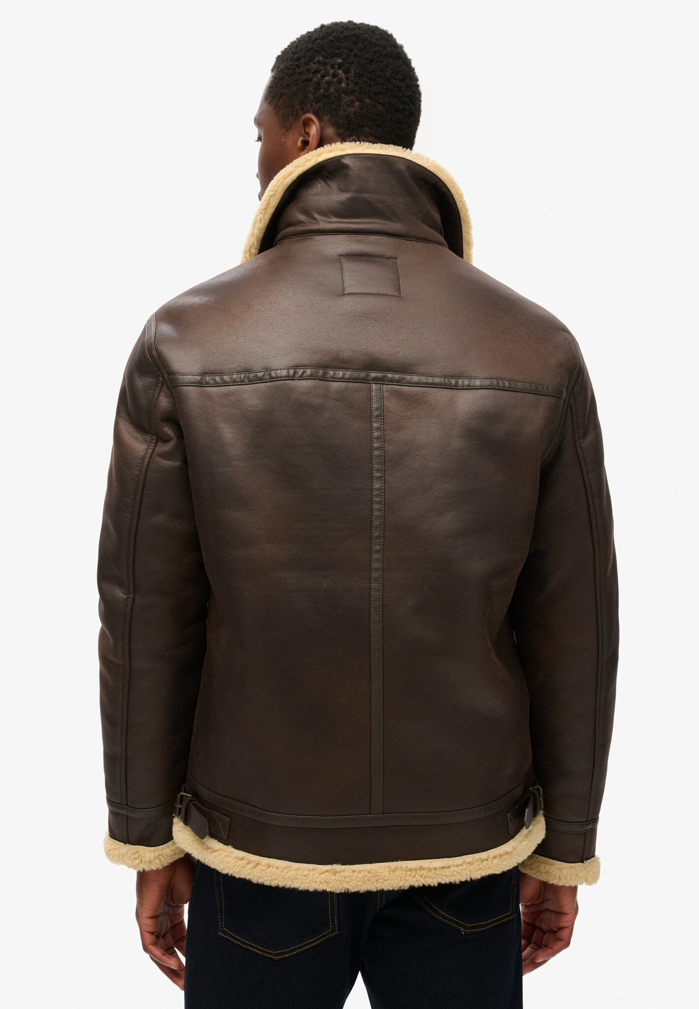 FAUX SHEARLING AVIATOR JACKET (Dark Brown)