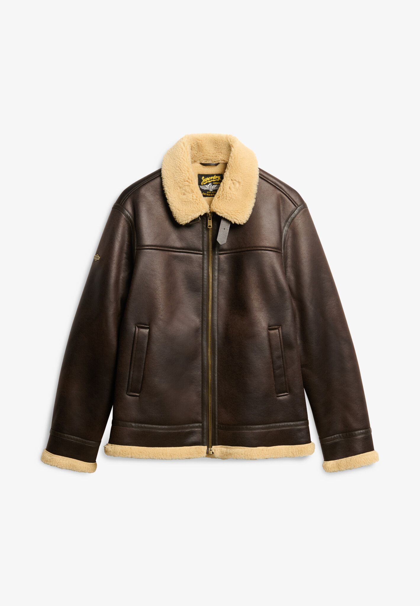 FAUX SHEARLING AVIATOR JACKET (Dark Brown)