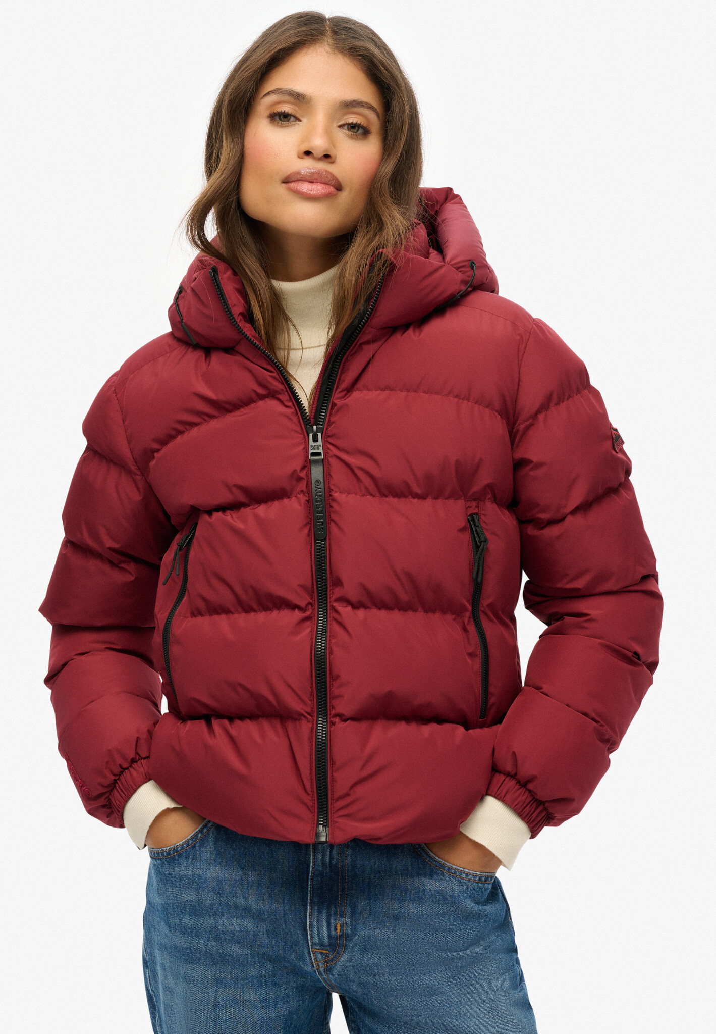 HOODED SPORTS PUFFER JACKET (Shanton Red)