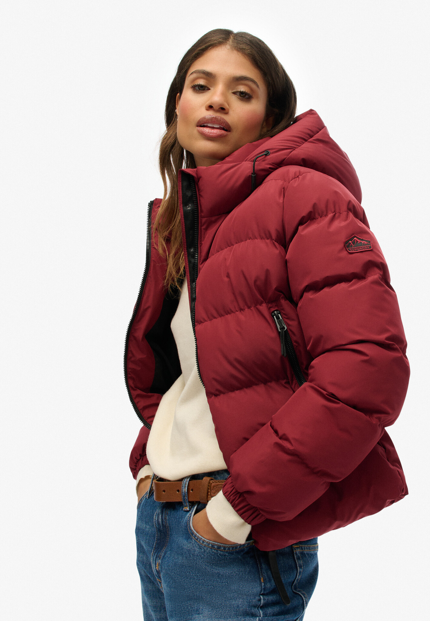 HOODED SPORTS PUFFER JACKET (Shanton Red)