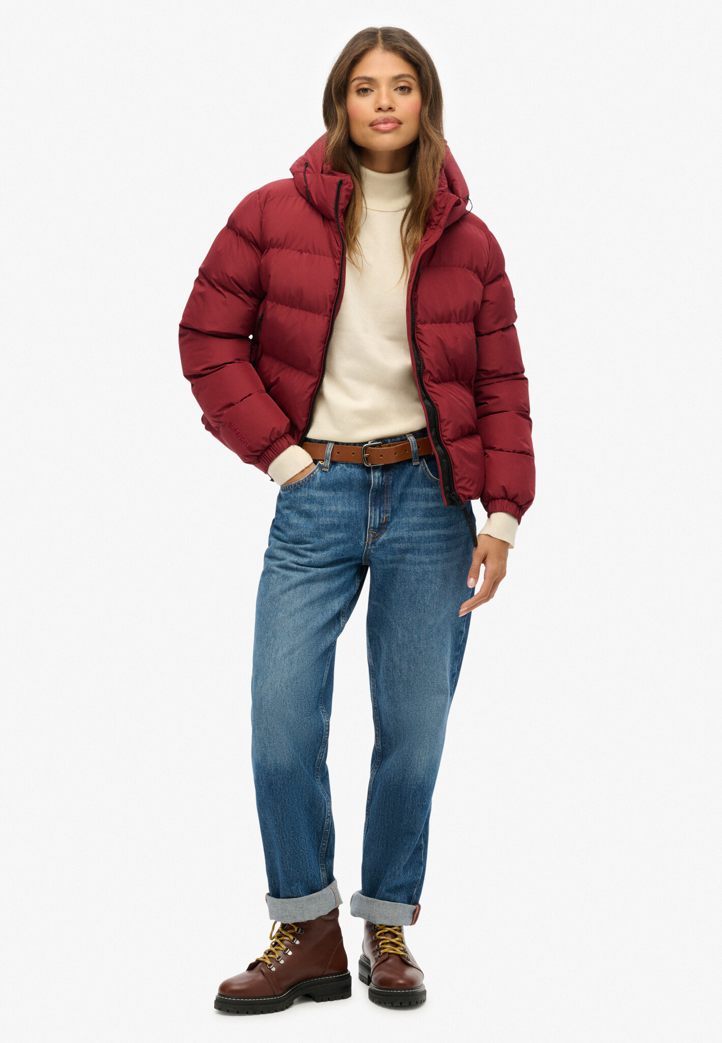 HOODED SPORTS PUFFER JACKET (Shanton Red)
