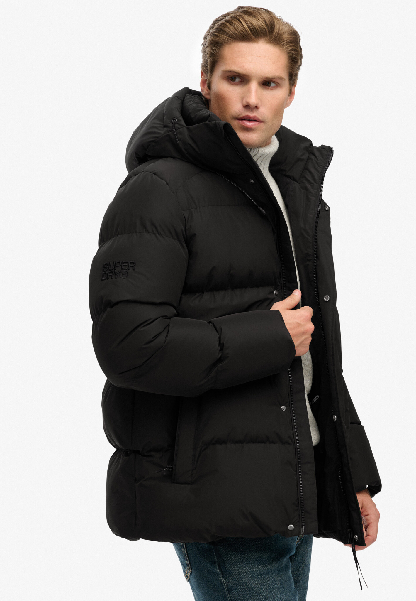 HOODED 5 BATTLE SPORTS PUFFER JACKET (Black)