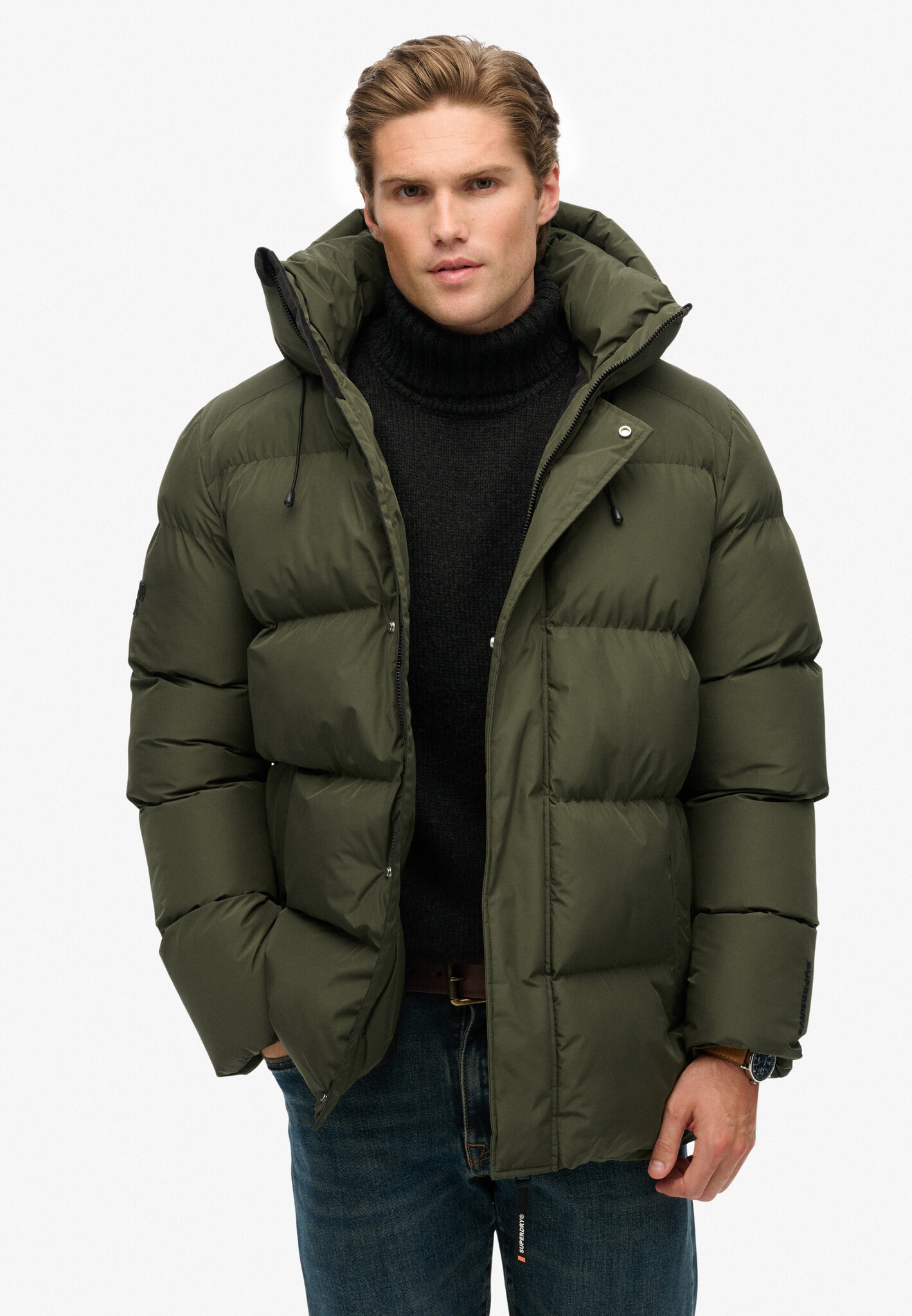 HOODED 5 BATTLE SPORTS PUFFER JACKET (Army Khaki)