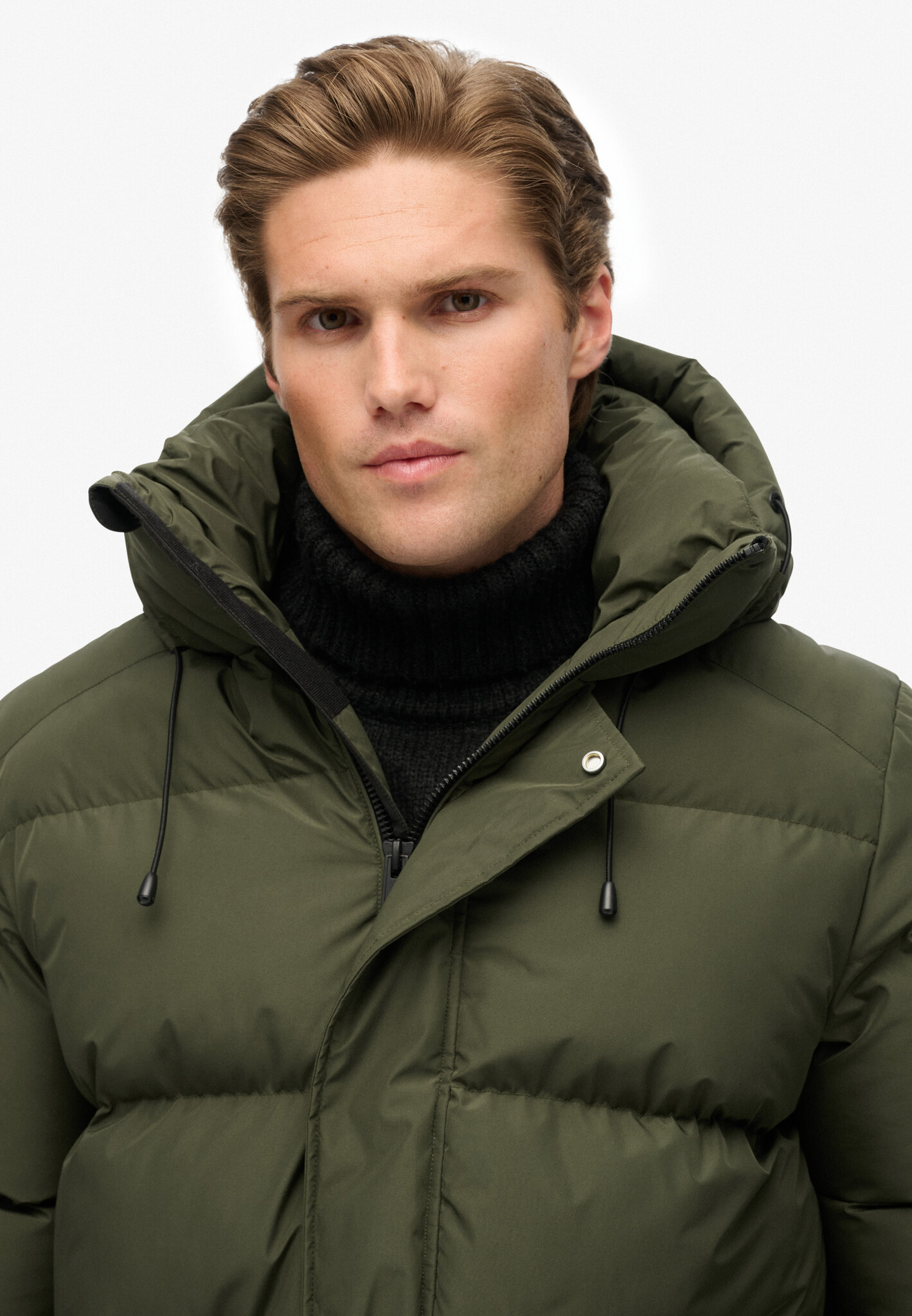 HOODED 5 BATTLE SPORTS PUFFER JACKET (Army Khaki)