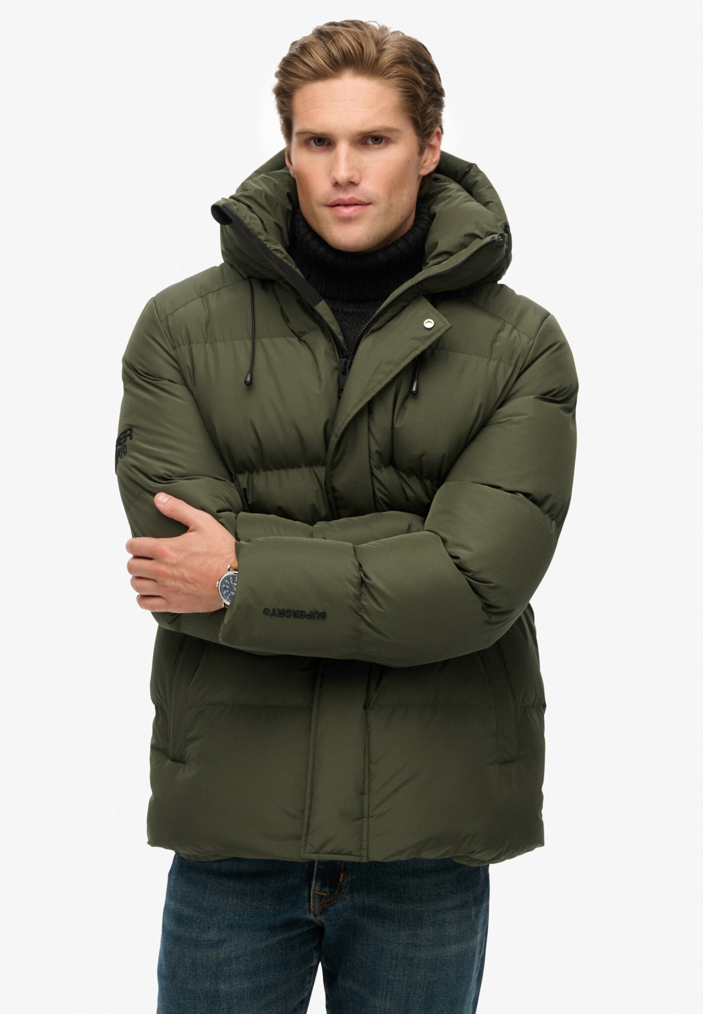 HOODED 5 BATTLE SPORTS PUFFER JACKET (Army Khaki)