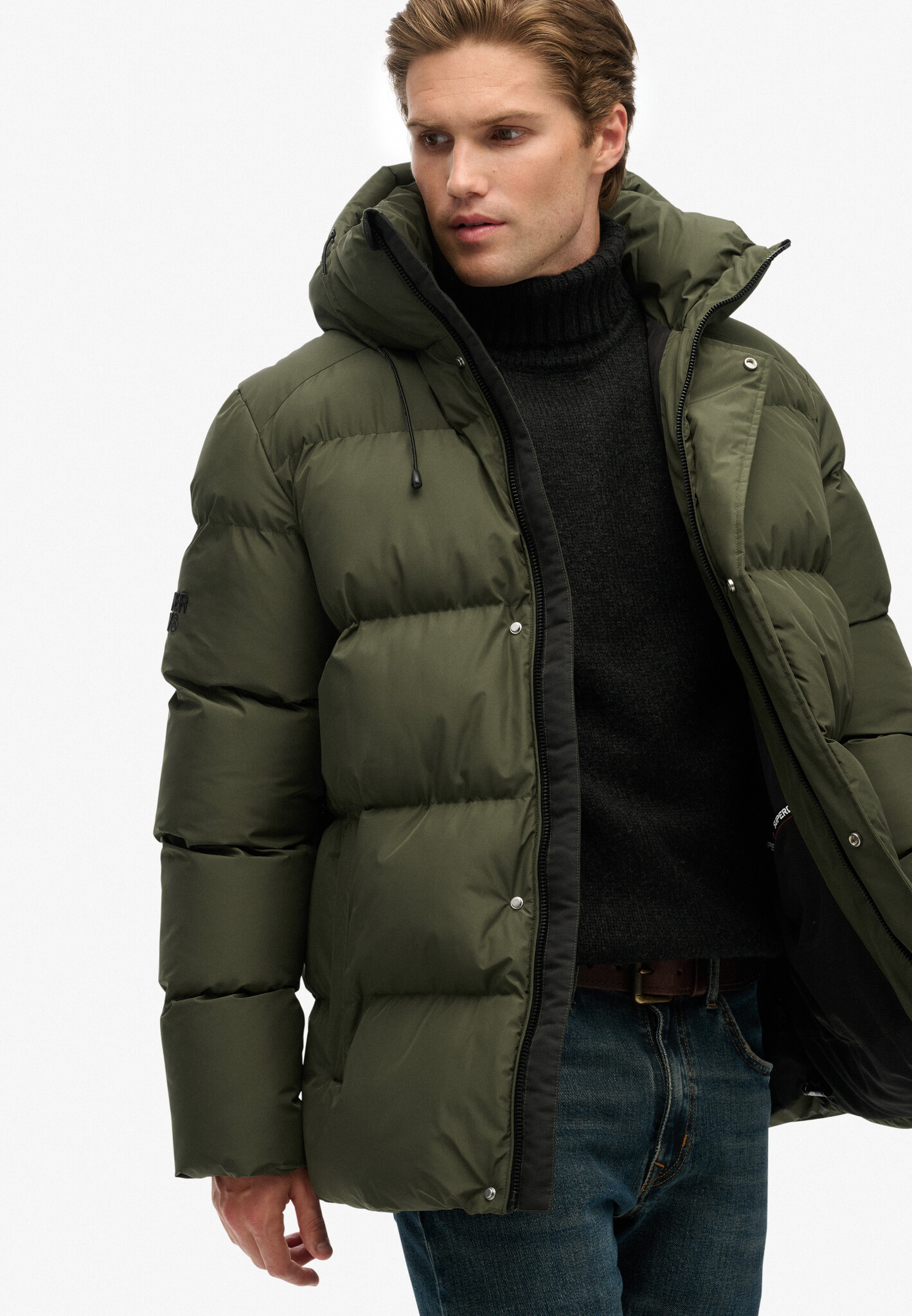 HOODED 5 BATTLE SPORTS PUFFER JACKET (Army Khaki)