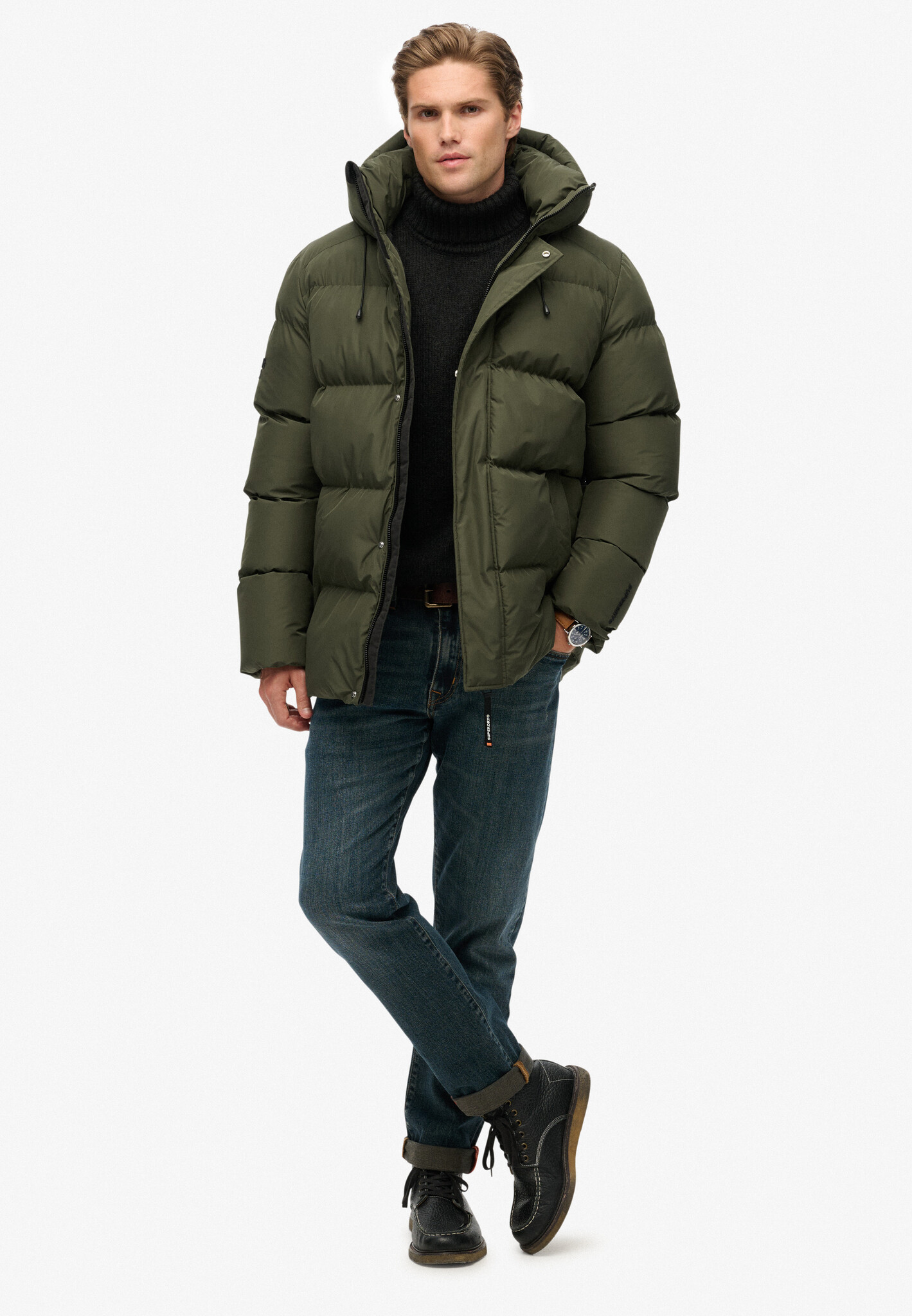 HOODED 5 BATTLE SPORTS PUFFER JACKET (Army Khaki)