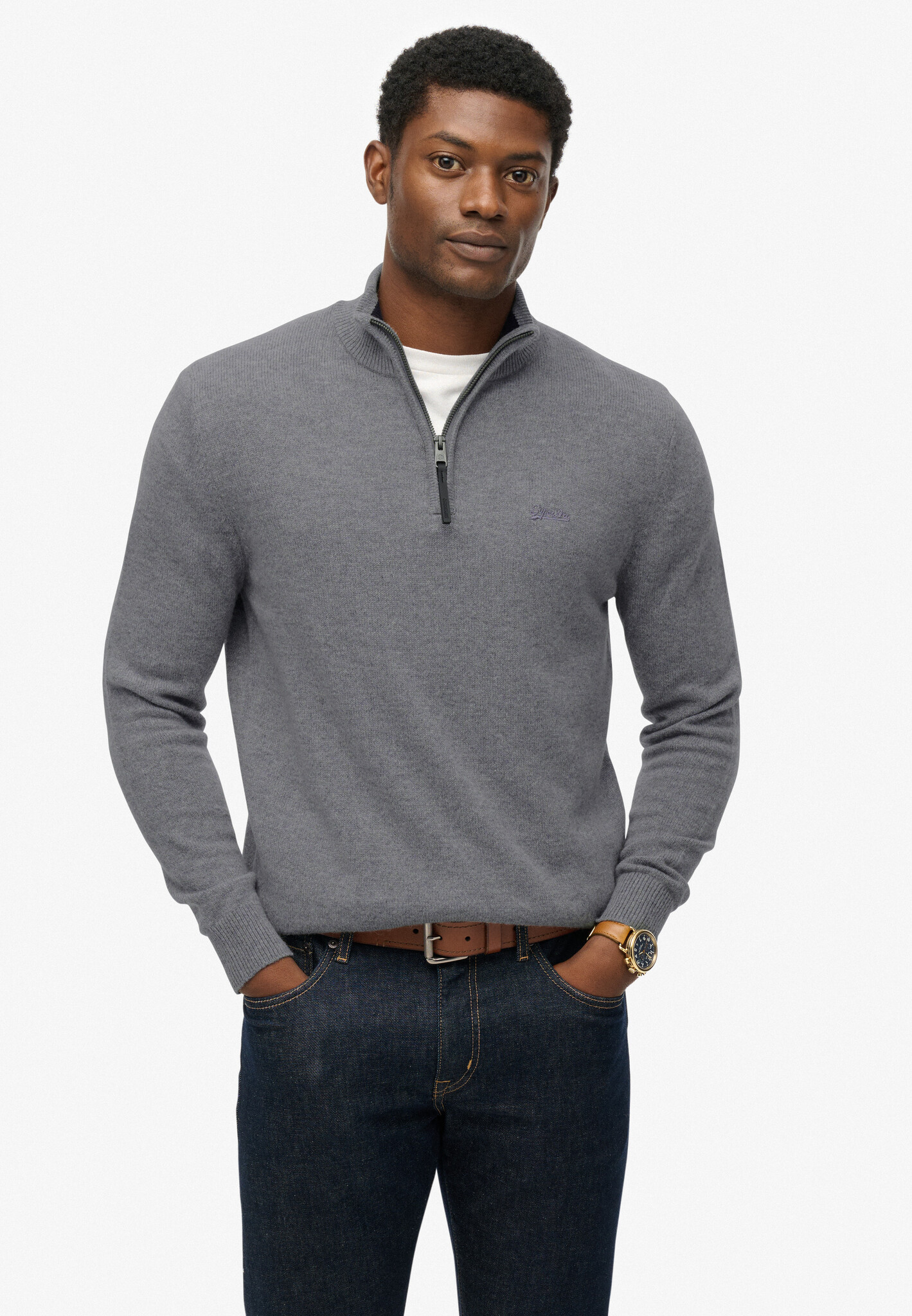 WOOL BLEND HALF ZIP JUMPER (Blue Grey Marl)