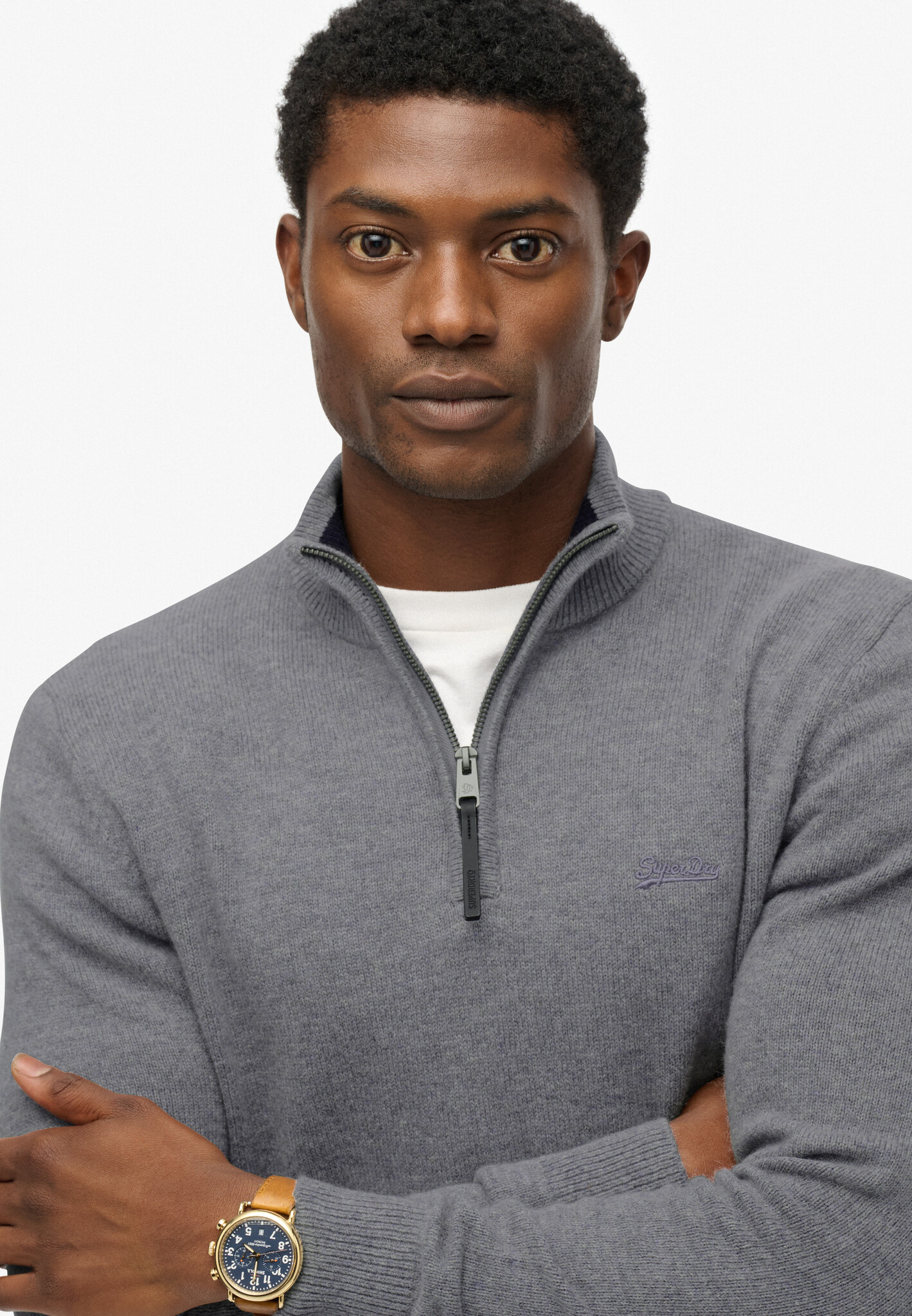WOOL BLEND HALF ZIP JUMPER (Blue Grey Marl)