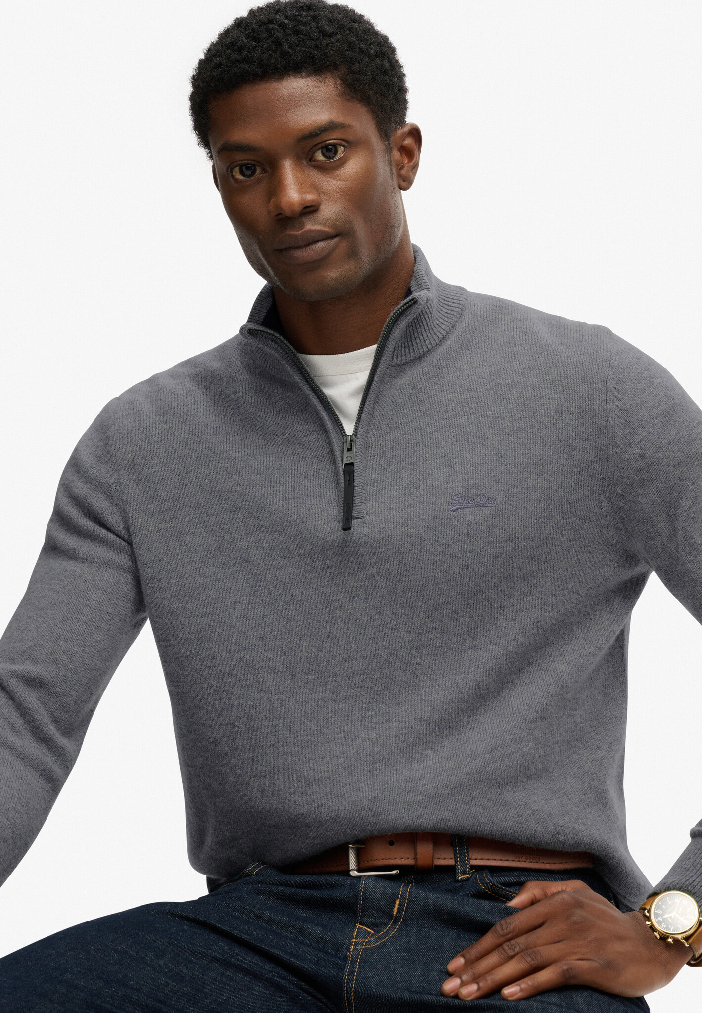 WOOL BLEND HALF ZIP JUMPER (Blue Grey Marl)