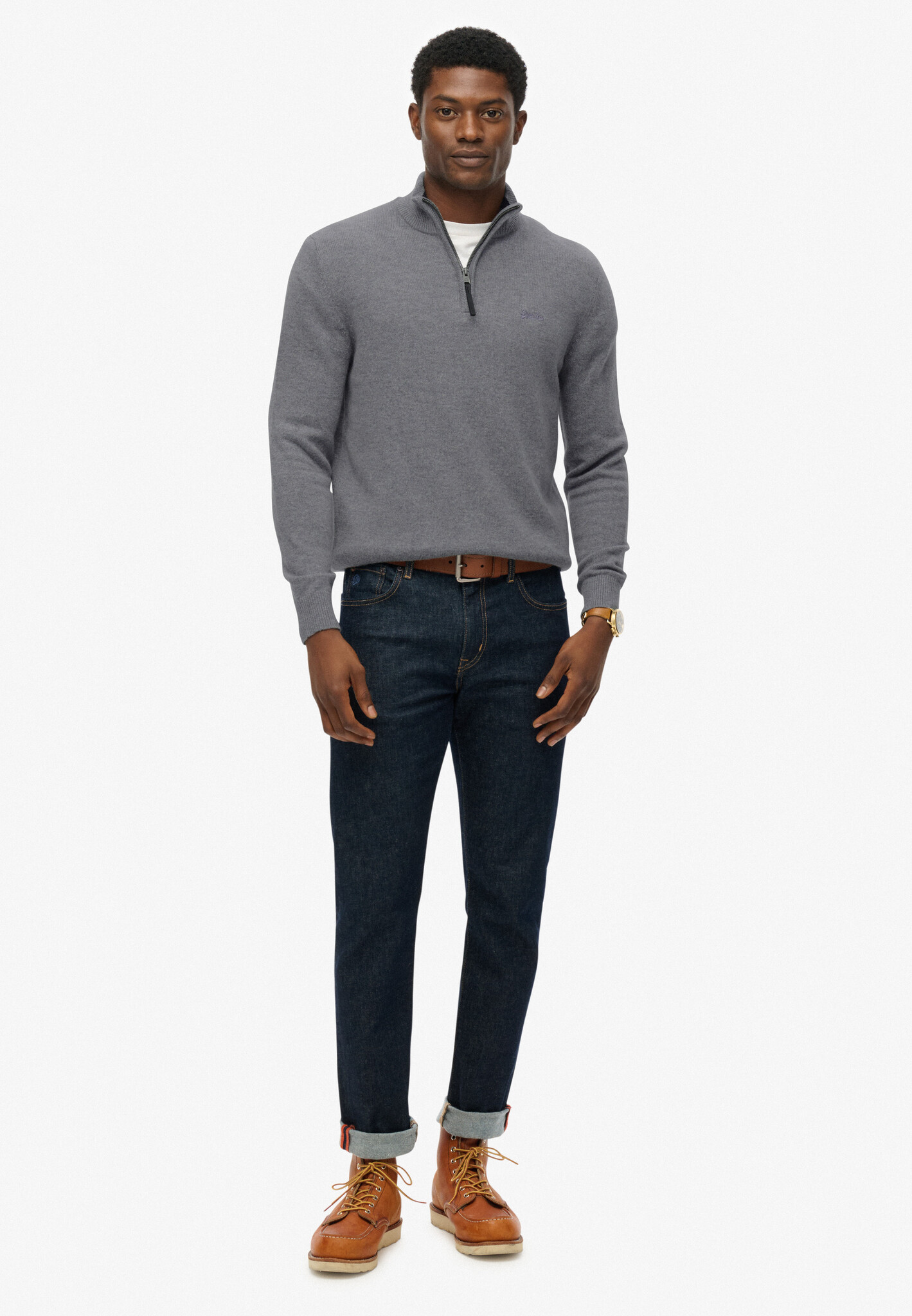 WOOL BLEND HALF ZIP JUMPER (Blue Grey Marl)