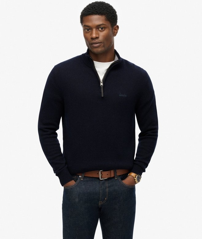 WOOL BLEND HALF ZIP JUMPER (Charred Navy Marl)