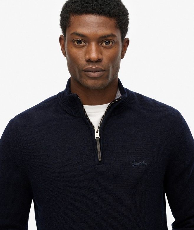 WOOL BLEND HALF ZIP JUMPER (Charred Navy Marl)
