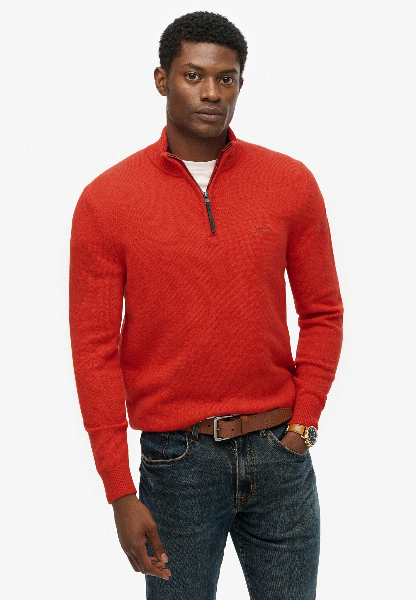 WOOL BLEND HALF ZIP JUMPER (Vermillon Orage Marl)