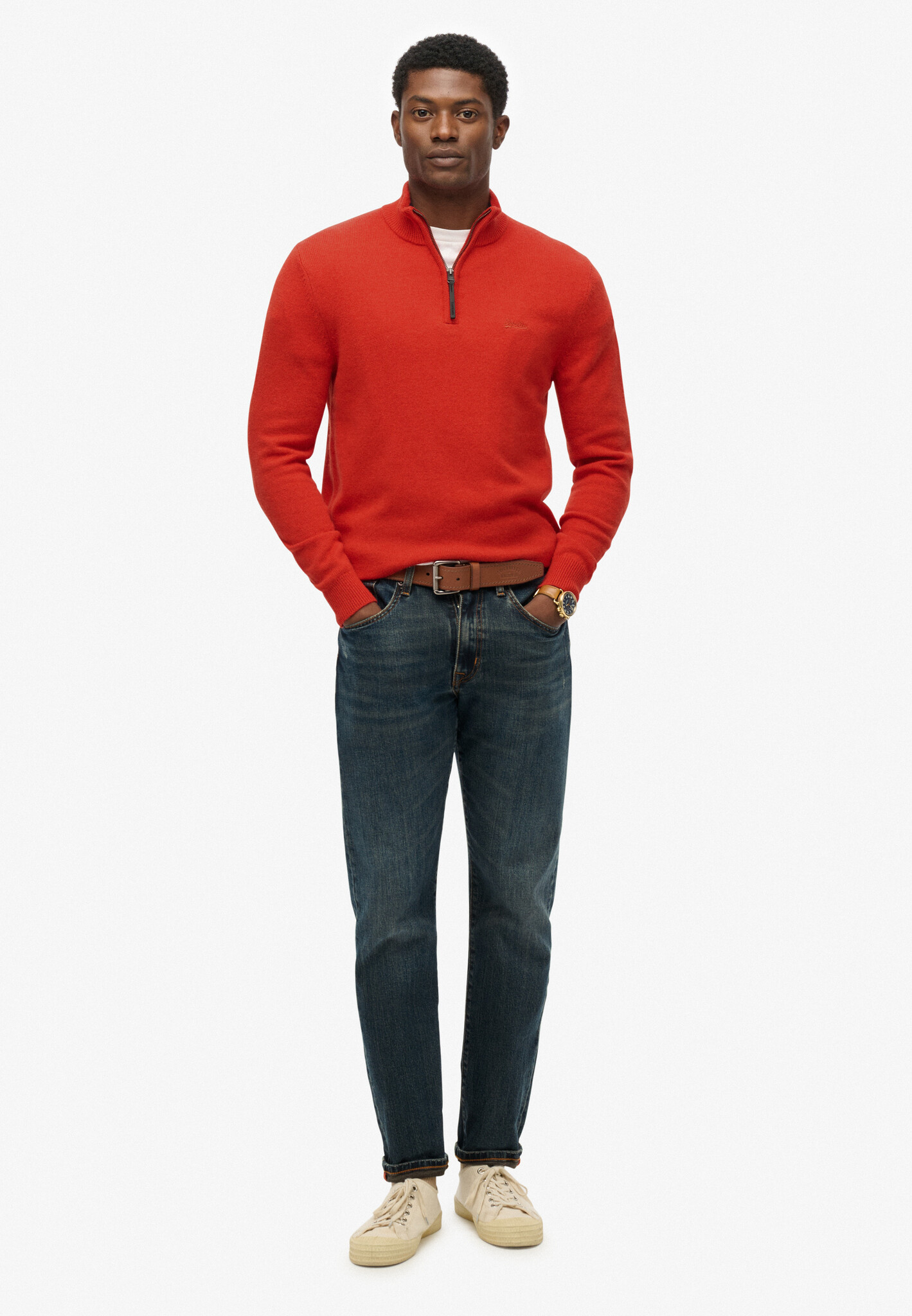 WOOL BLEND HALF ZIP JUMPER (Vermillon Orage Marl)