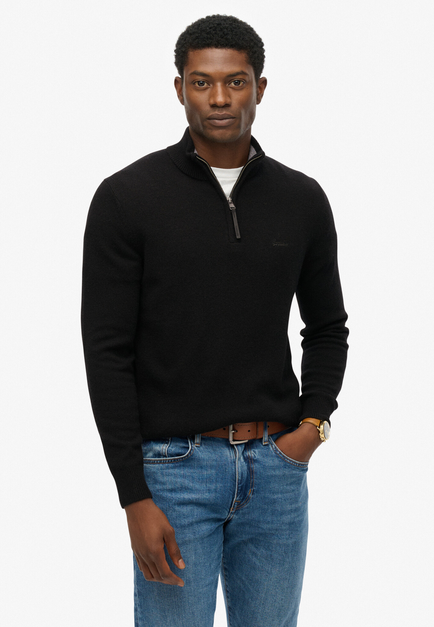 WOOL BLEND HALF ZIP JUMPER (Black)