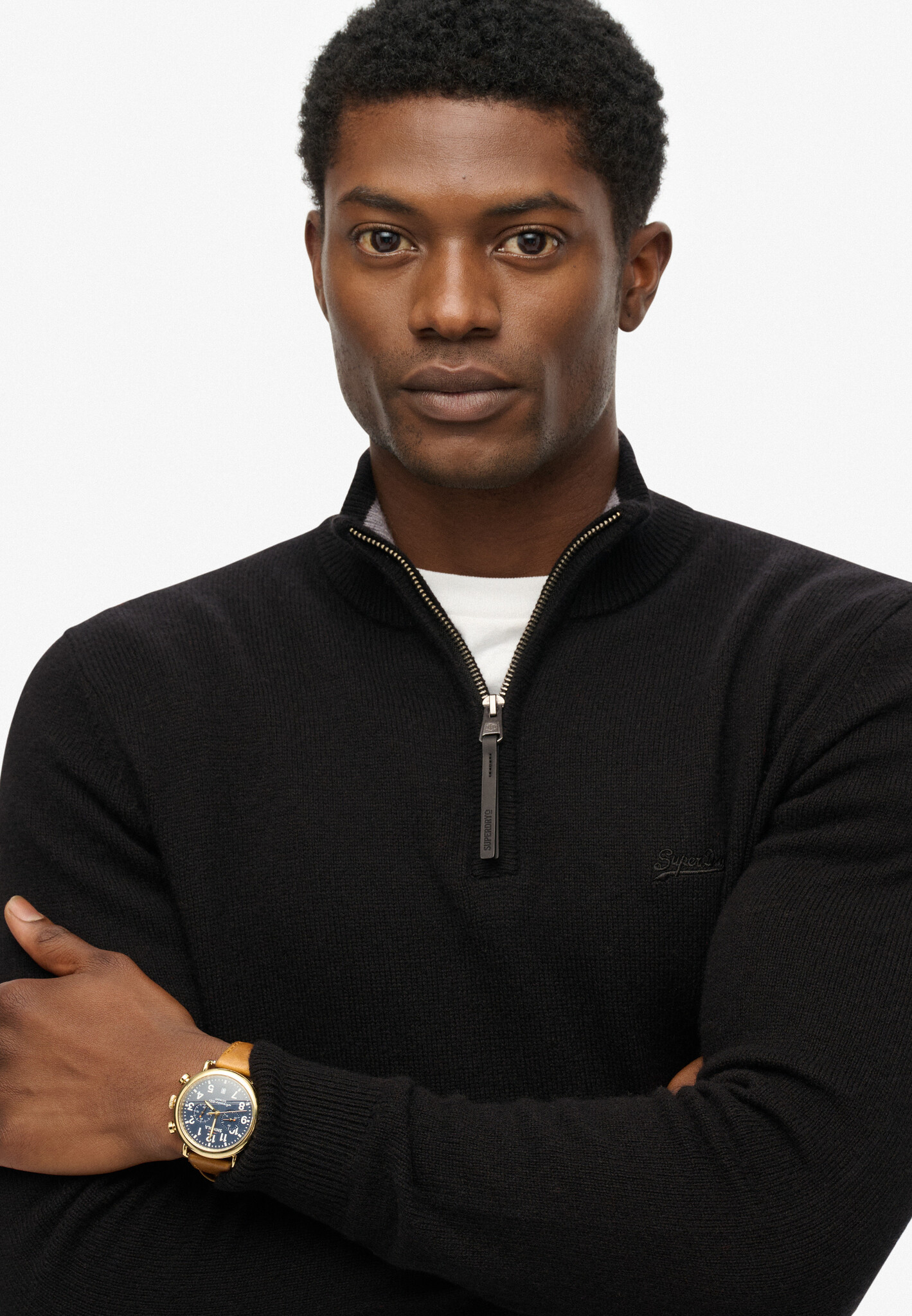 WOOL BLEND HALF ZIP JUMPER (Black)