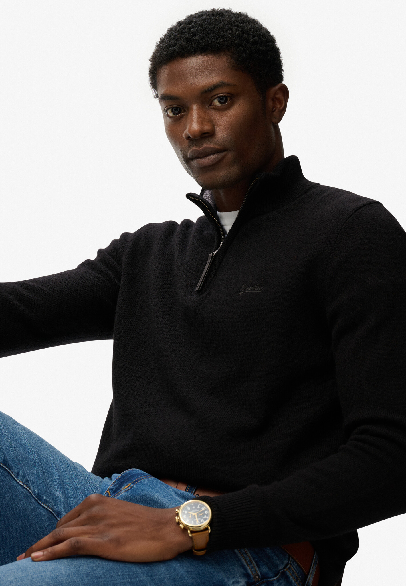 WOOL BLEND HALF ZIP JUMPER (Black)