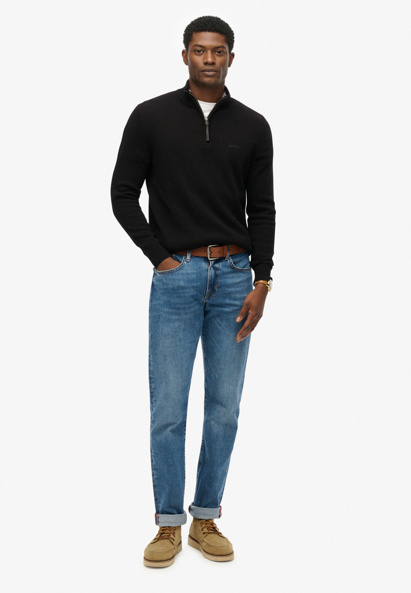 WOOL BLEND HALF ZIP JUMPER (Black)