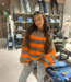 JADEN Cozy Stripes pullover - Pumpkin/Brown
