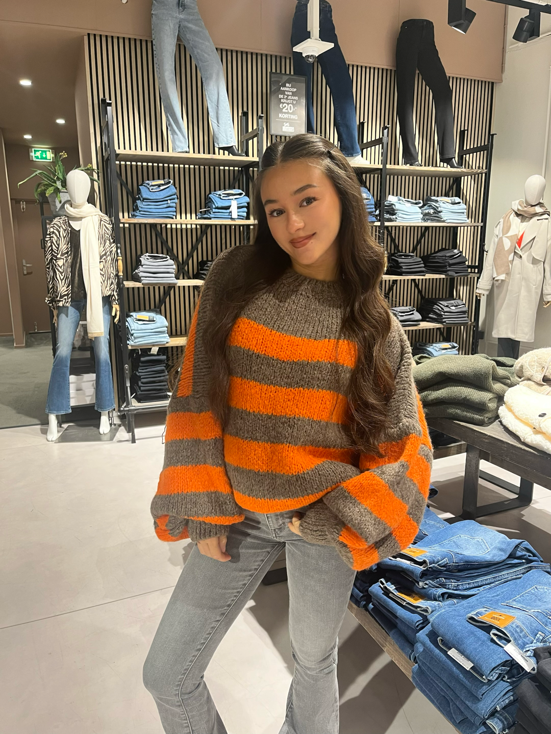 JADEN Cozy Stripes pullover - Pumpkin/Brown