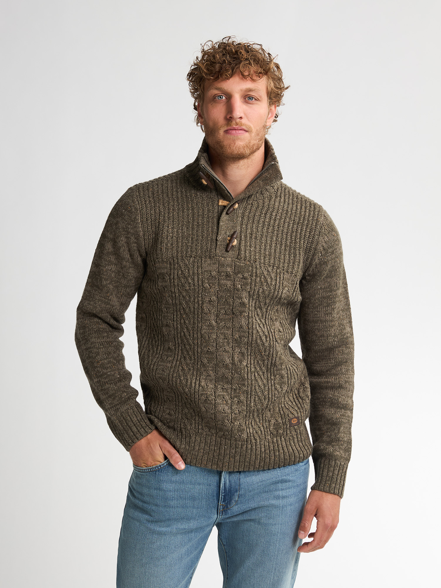 M-3050-KWC211 Men Knitwear Collar  (Mossy Stone 6174)