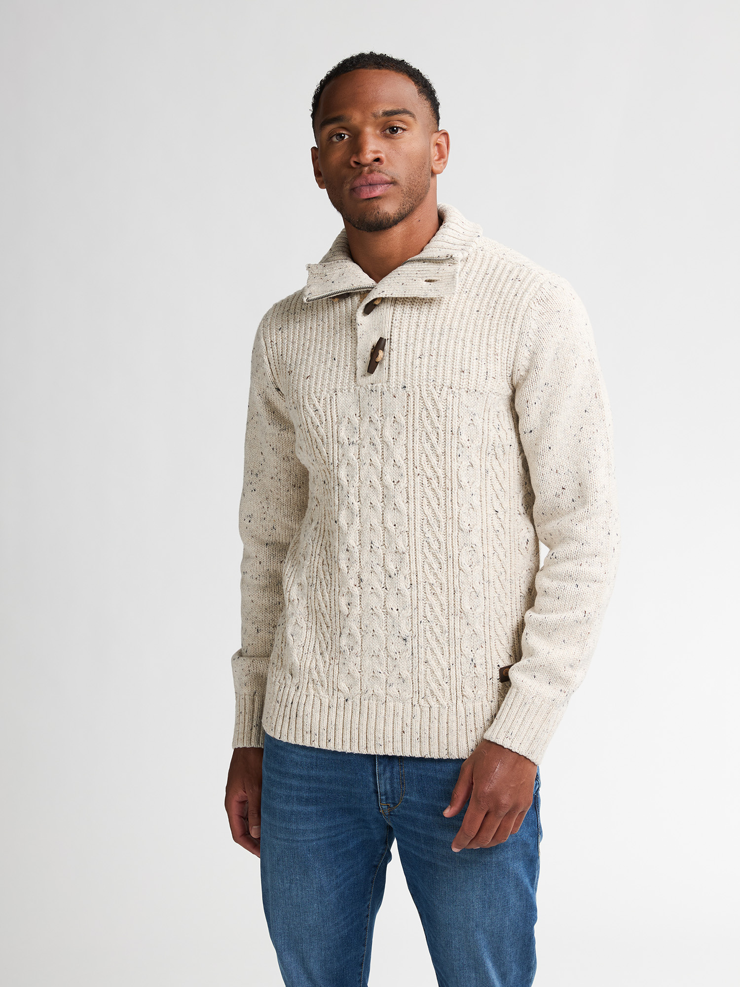 M-3050-KWC211 Men Knitwear Collar (Antique White Melee 0009)