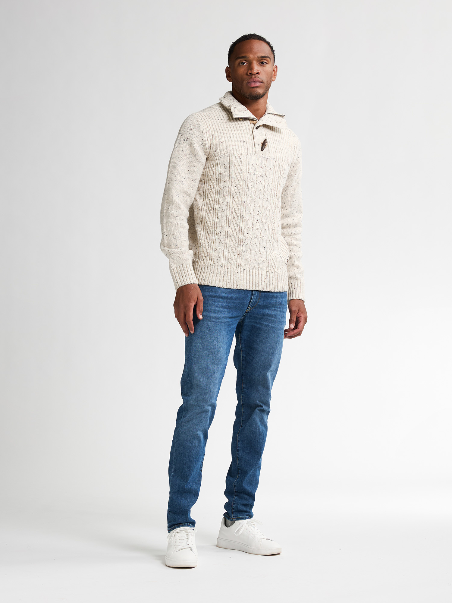 M-3050-KWC211 Men Knitwear Collar (Antique White Melee 0009)