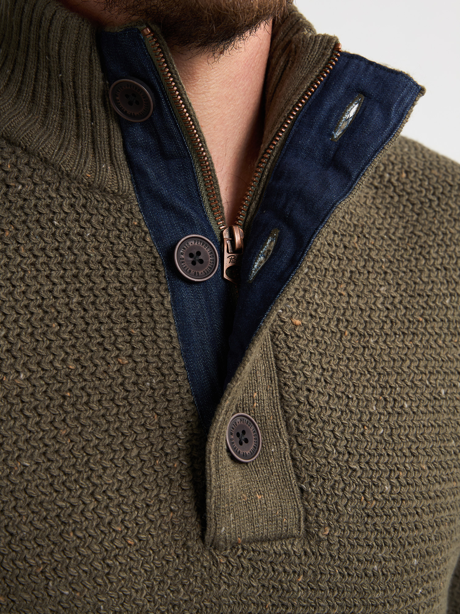 M-3050-KWC226 Men Knitwear Collar (Army Green 6088)