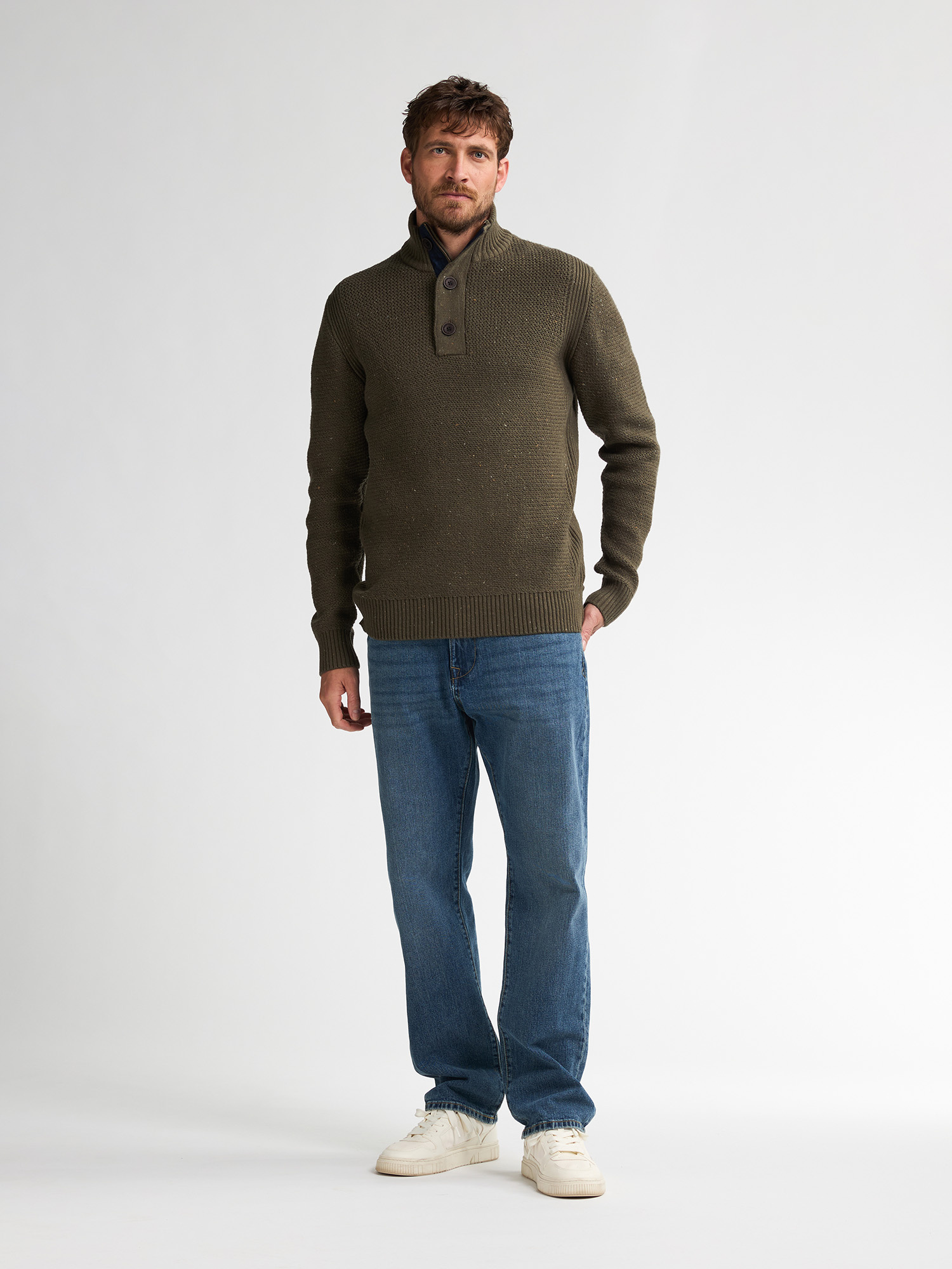 M-3050-KWC226 Men Knitwear Collar (Army Green 6088)