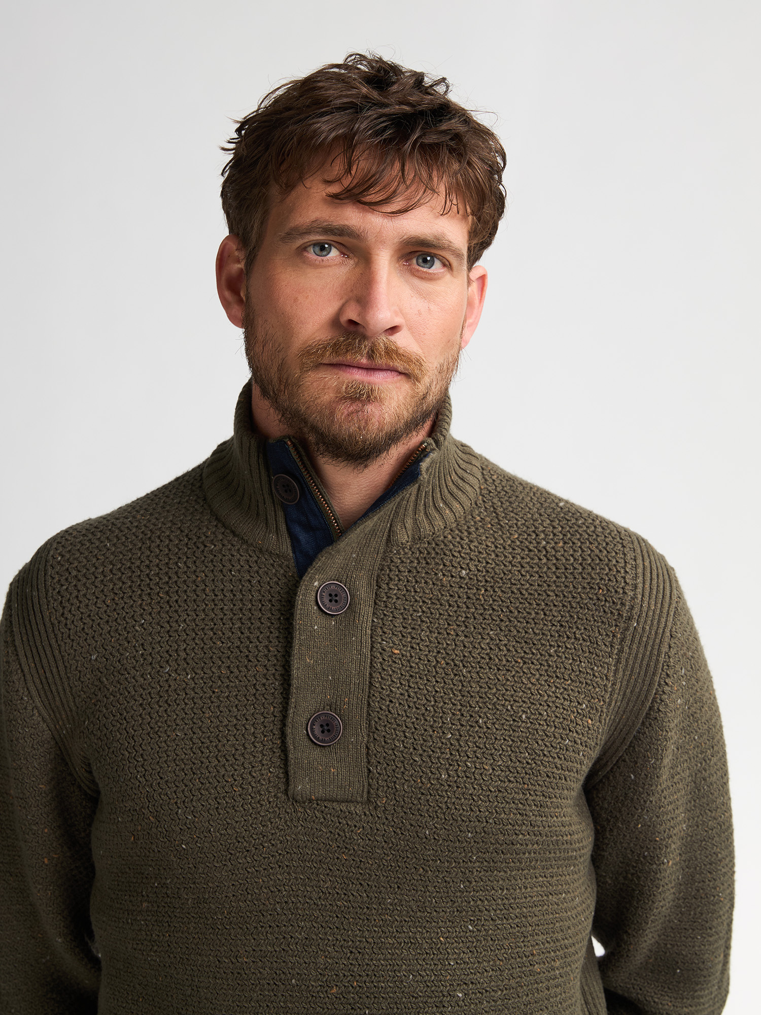 M-3050-KWC226 Men Knitwear Collar (Army Green 6088)