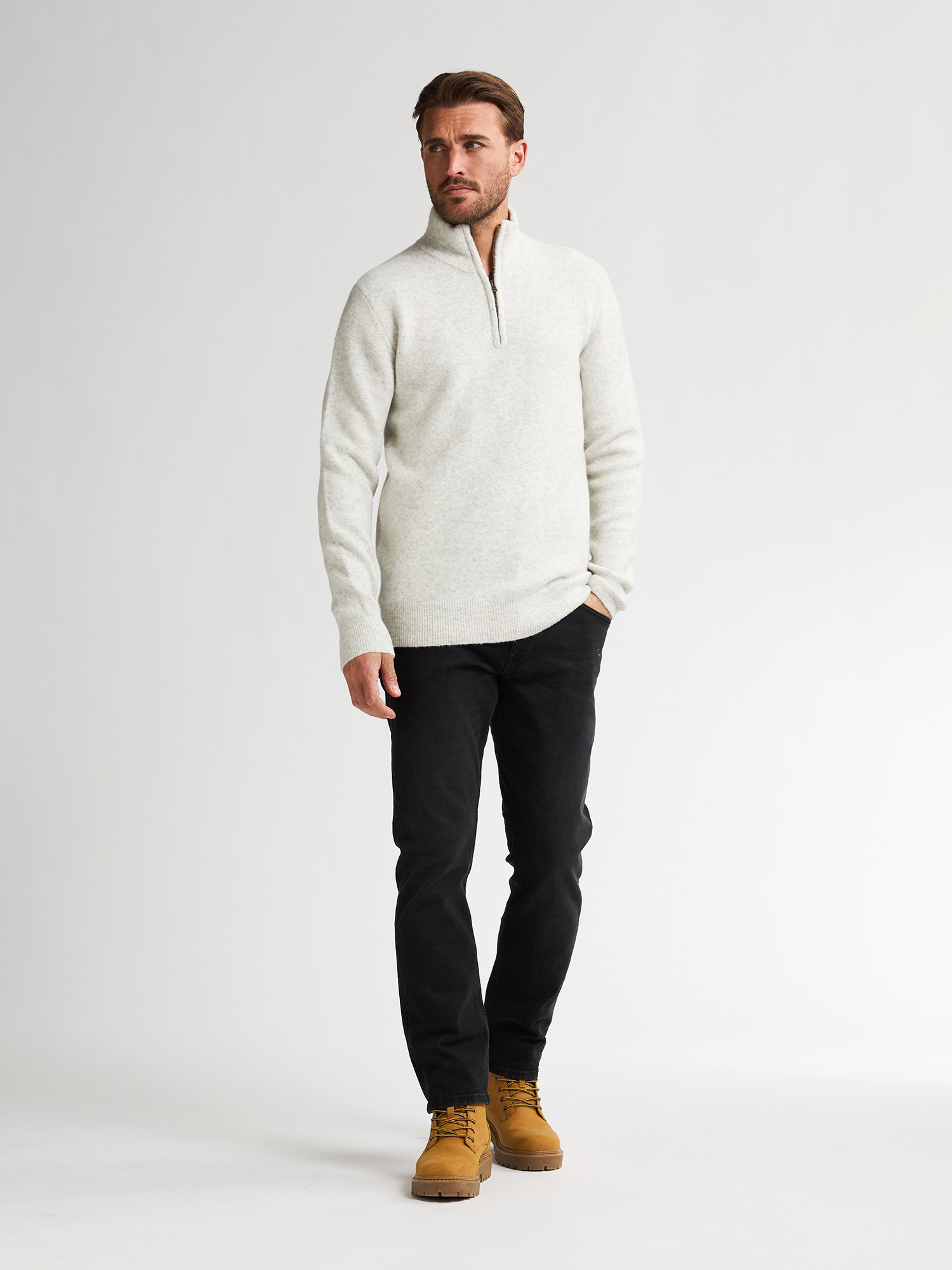 M-3050-KWC290 Men Knitwear Collar (Antique White Melee 0009)