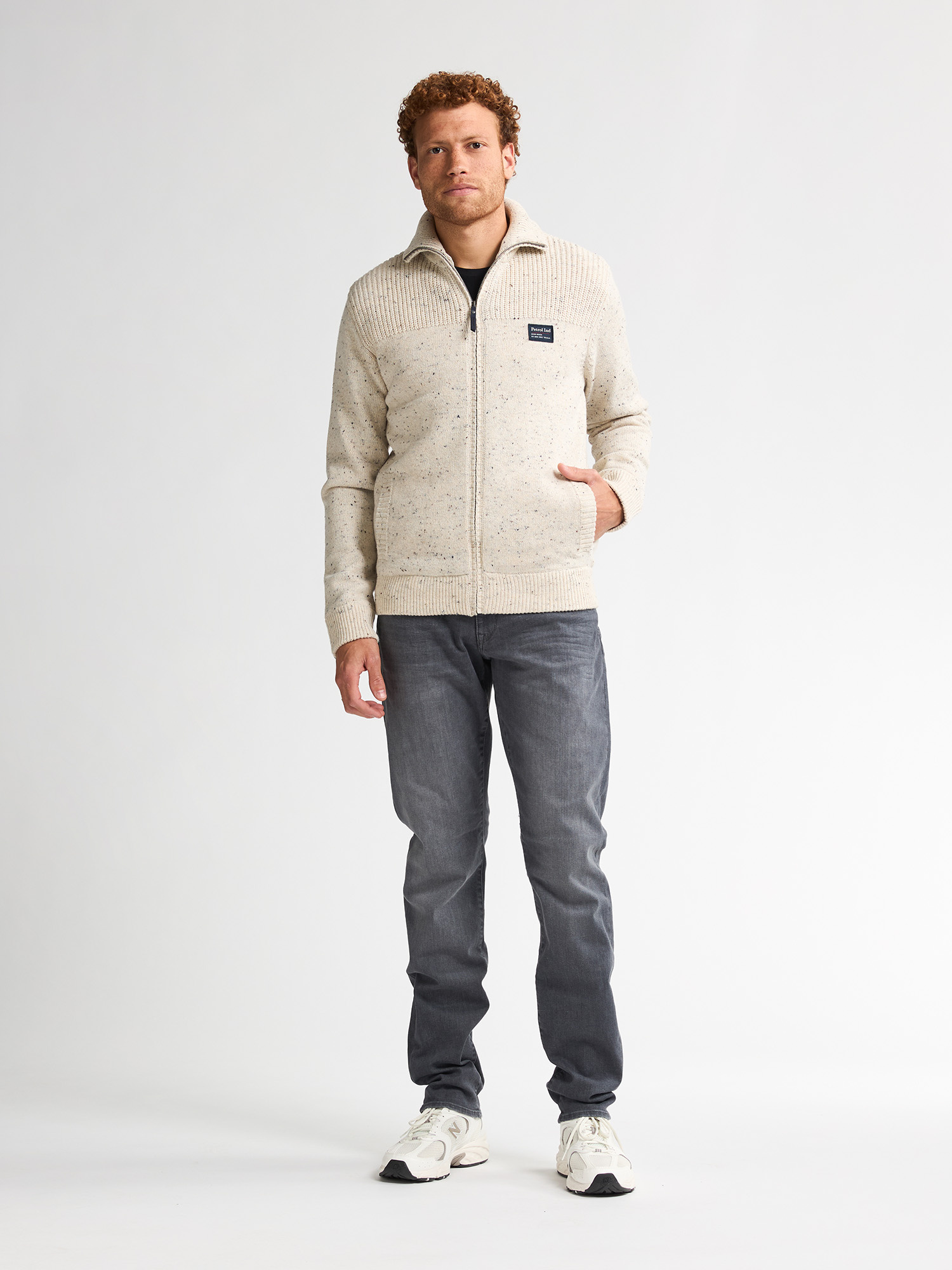 M-3050-KWC283 Men Knitwear Collar Cardigan (Antique White Melee 0009)