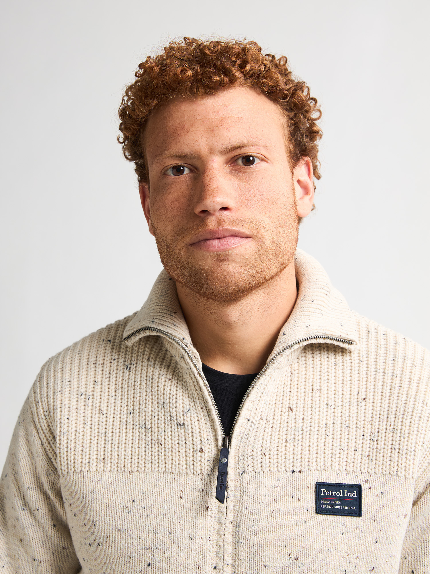 M-3050-KWC283 Men Knitwear Collar Cardigan (Antique White Melee 0009)