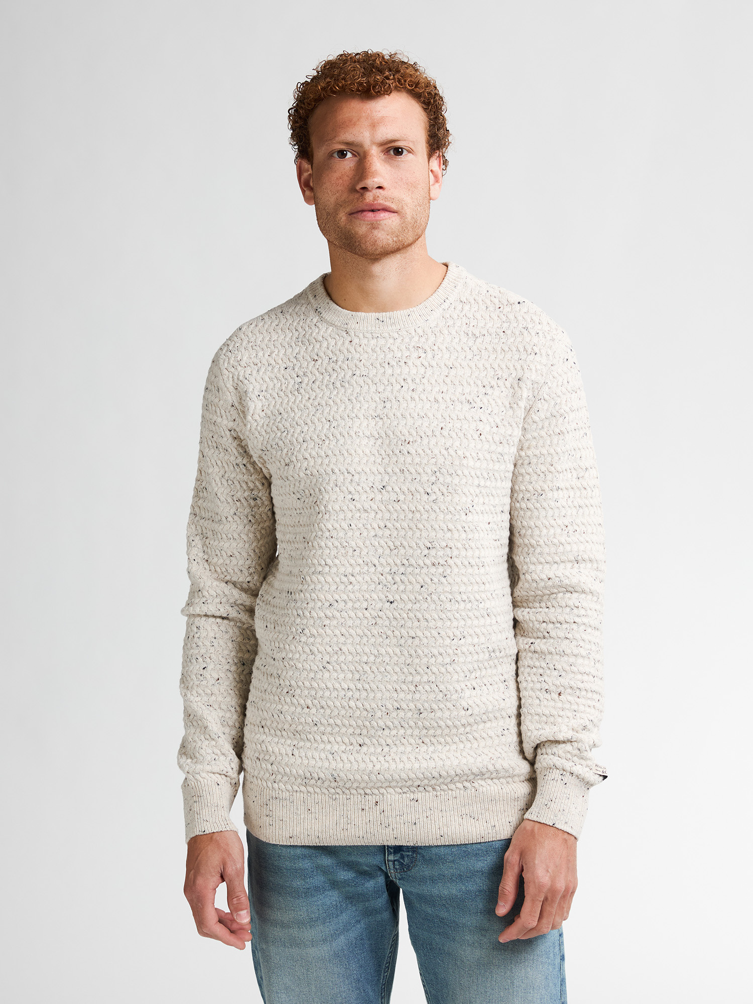 M-3050-KWR222 Men Knitwear Round Neck Basic (Antique White Melee 0009)