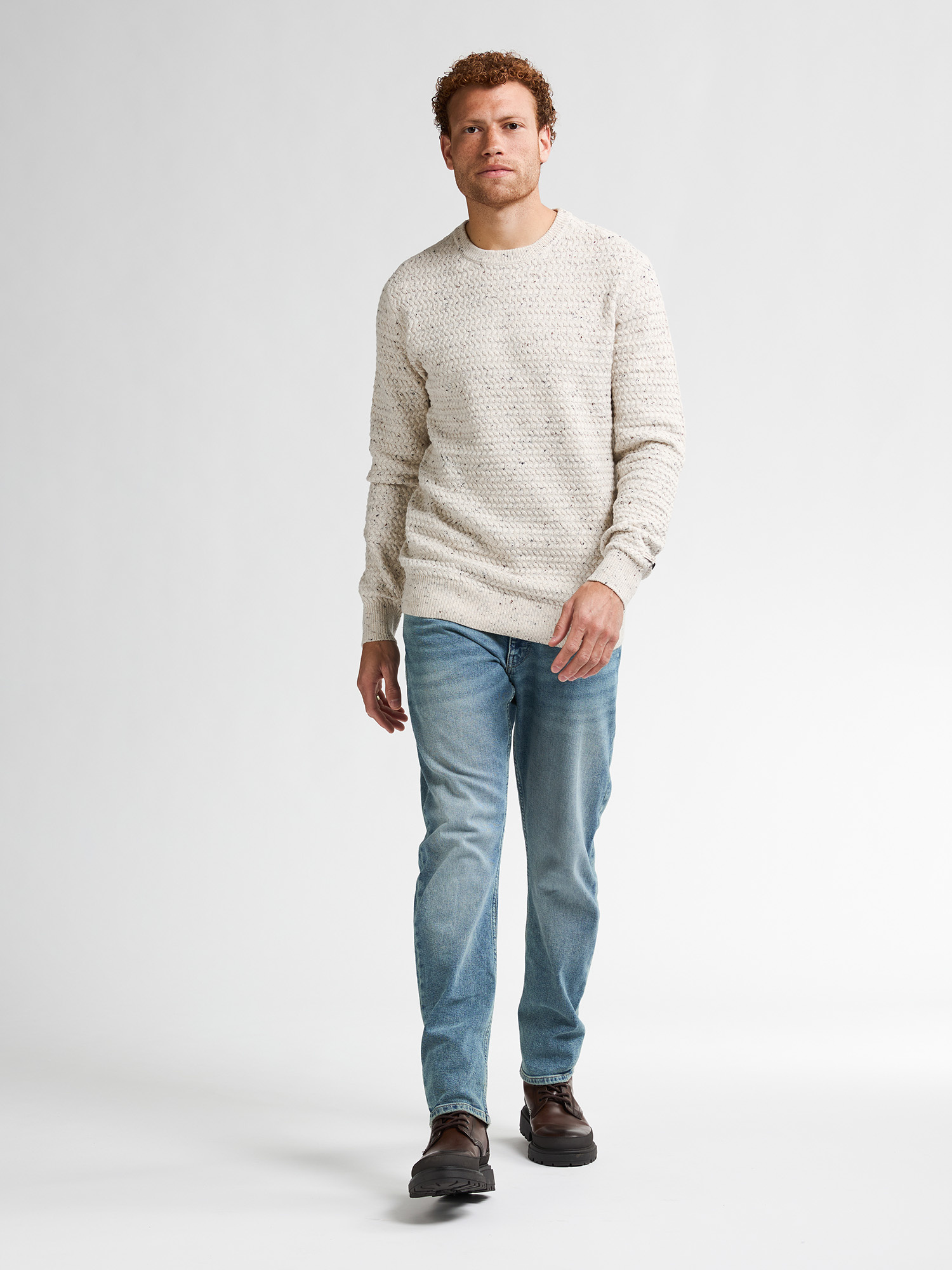 M-3050-KWR222 Men Knitwear Round Neck Basic (Antique White Melee 0009)