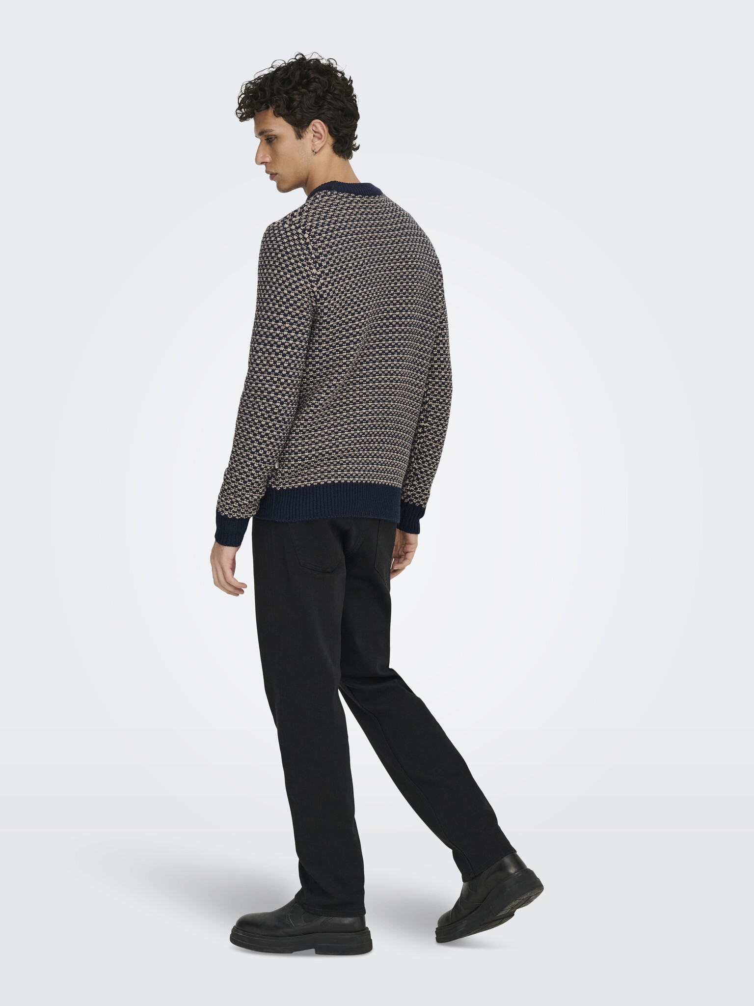 ONSMUSA REG 3 STRUC CREW KNIT NAVY BLAZER DESERT TAU