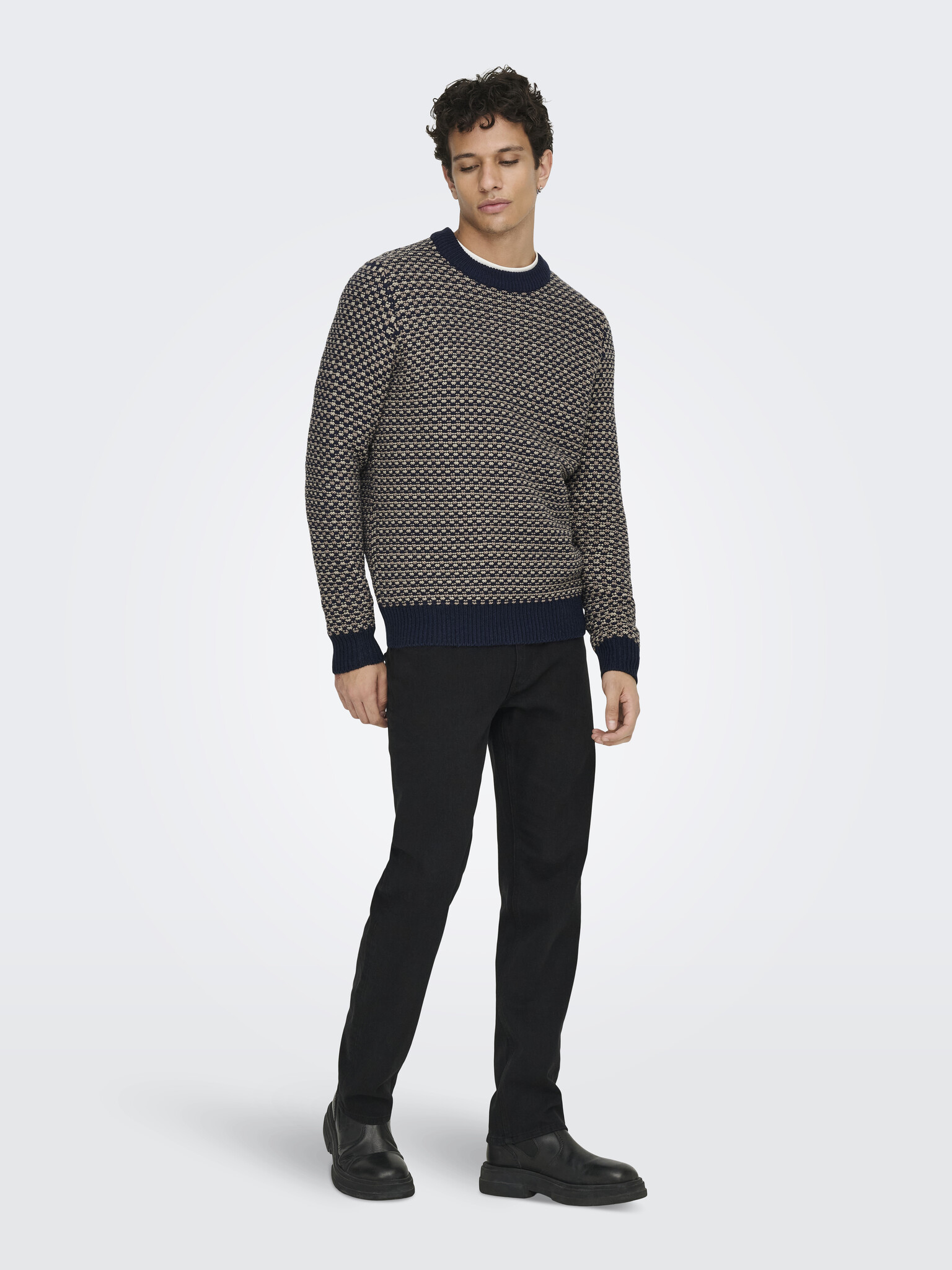 ONSMUSA REG 3 STRUC CREW KNIT NAVY BLAZER DESERT TAU