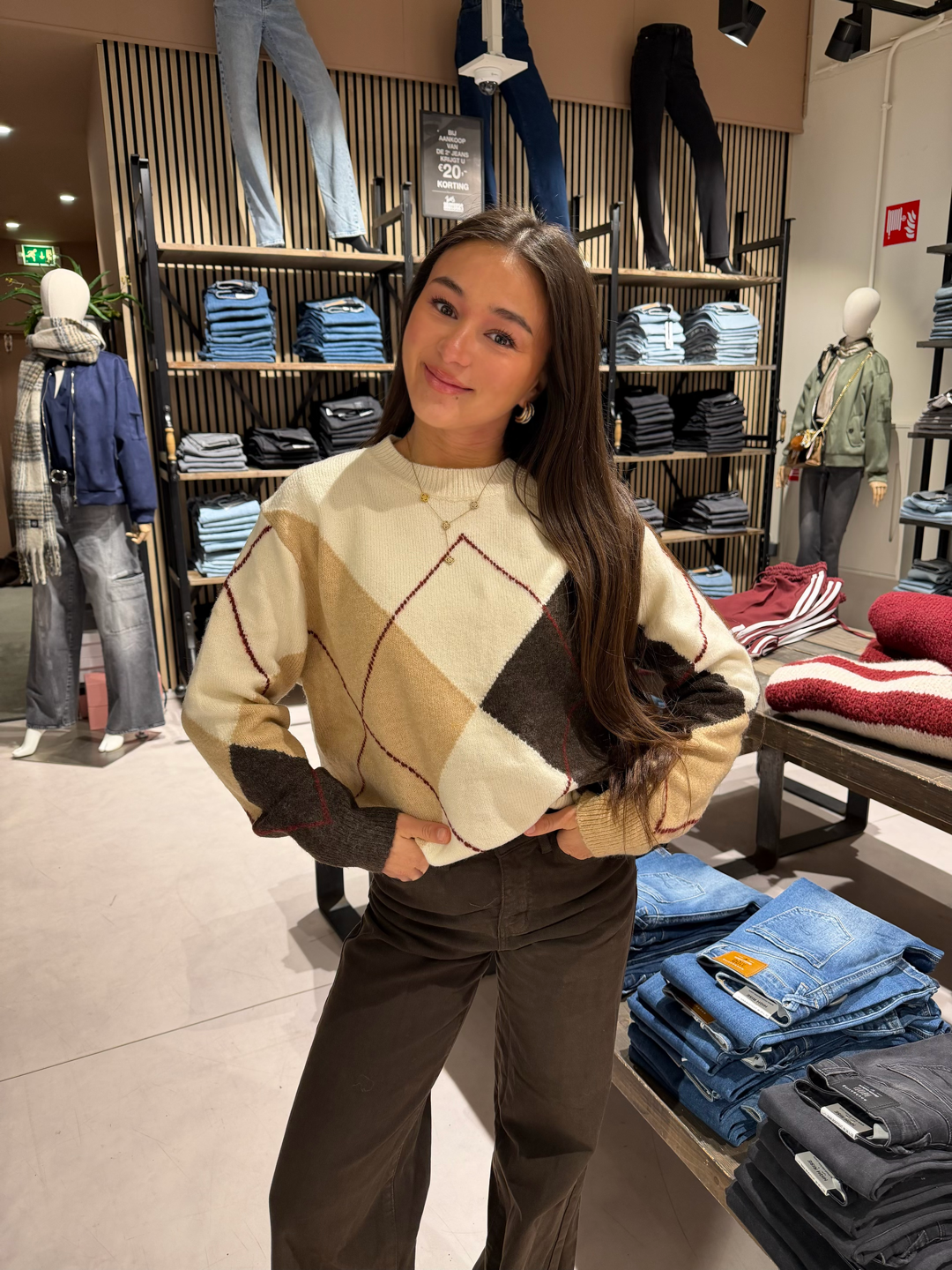 GIANI Check Pullover (White/Brown)