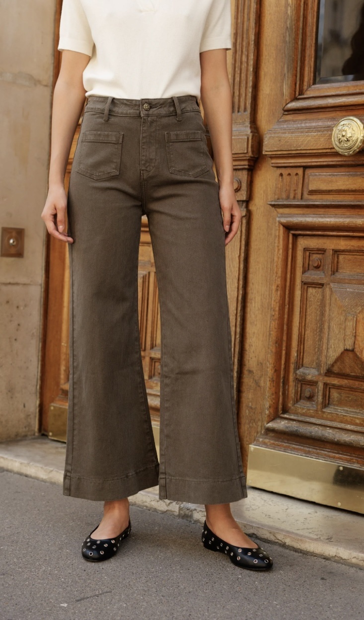 GASPARETTE Petite Jeans Wide Leg  - Khaki Green