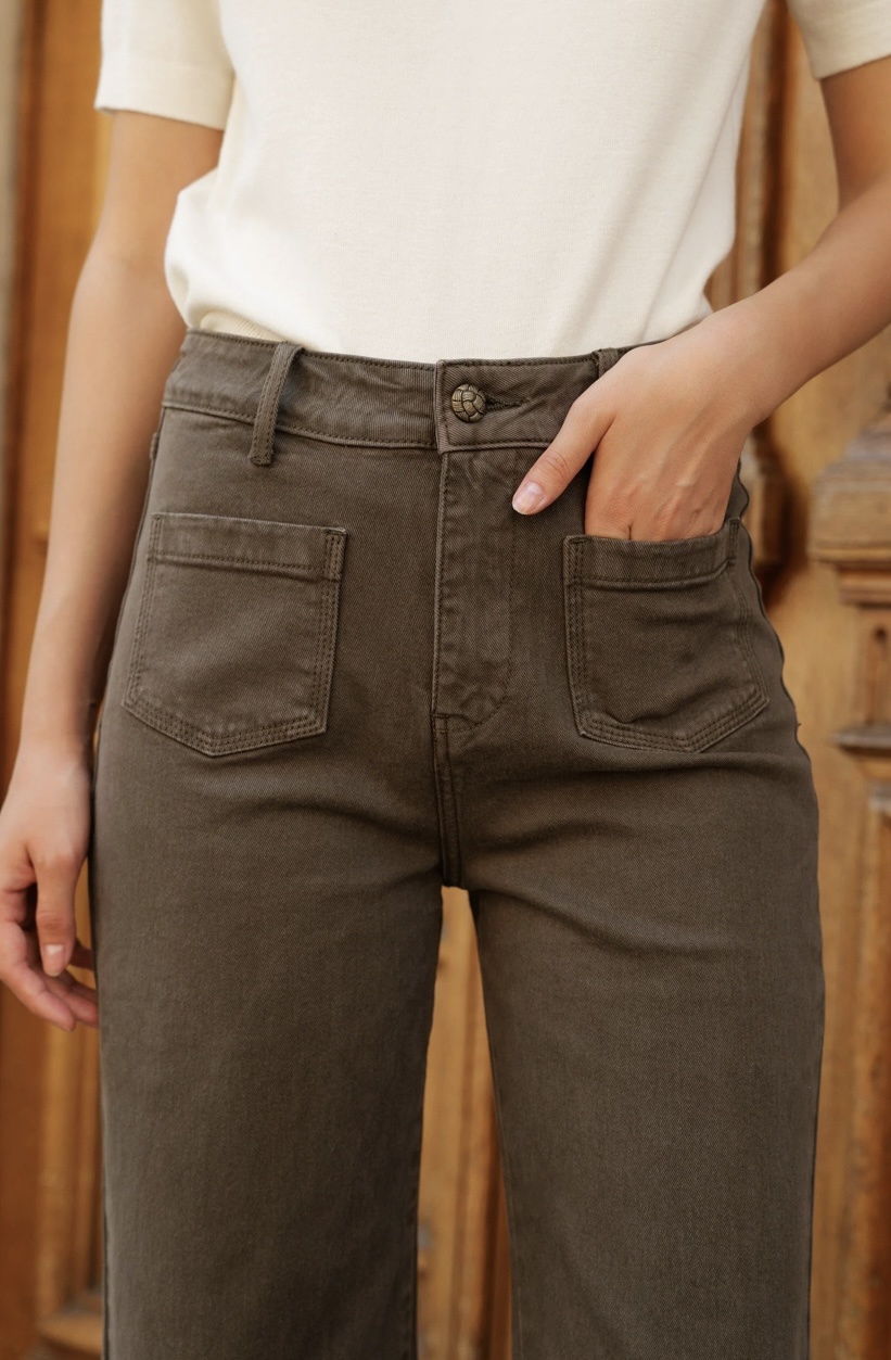 GASPARETTE Petite Jeans Wide Leg  - Khaki Green