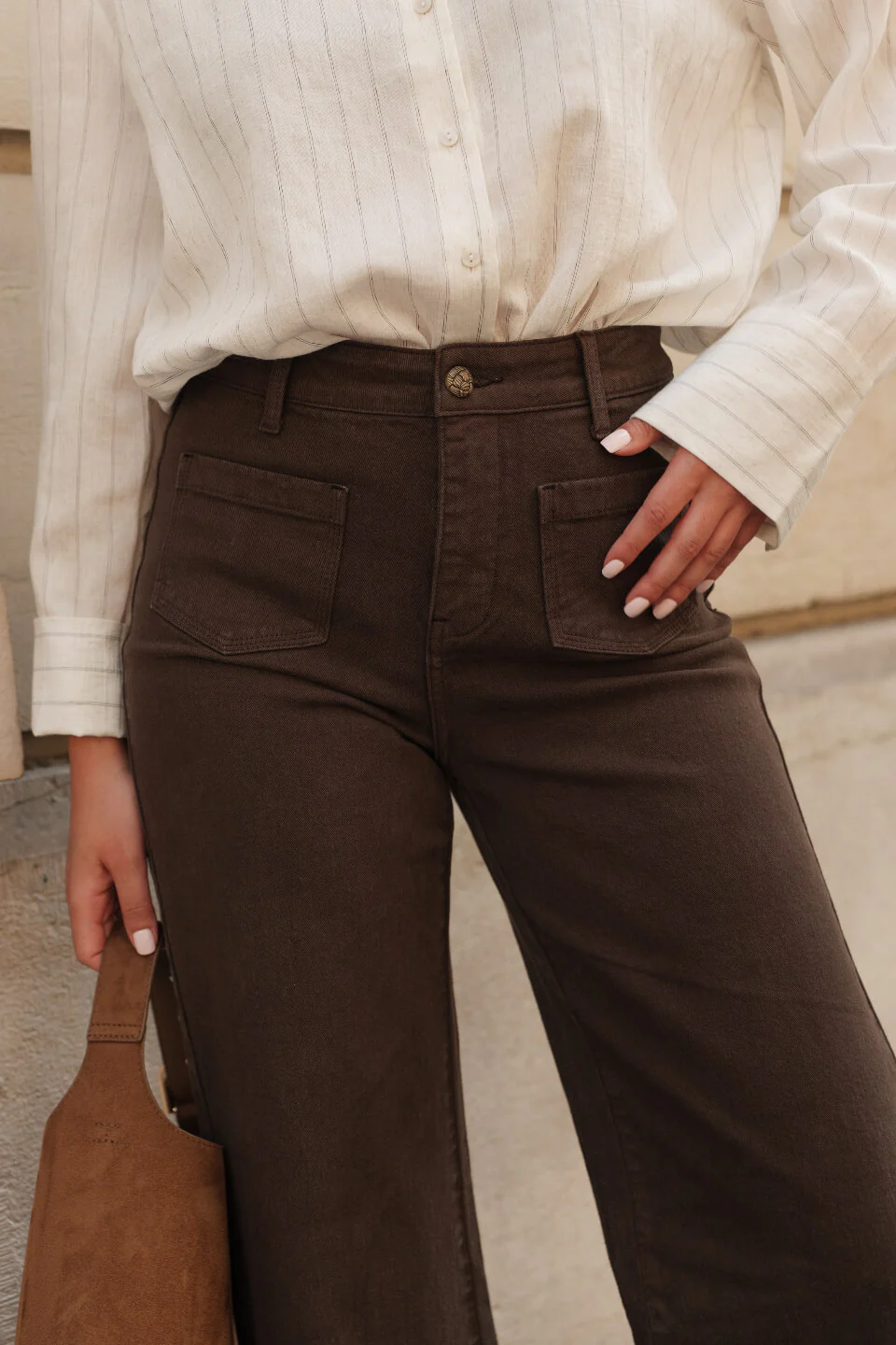 GASPARETTE Full Lenght Jeans Wide Leg  - Chocolate Brown