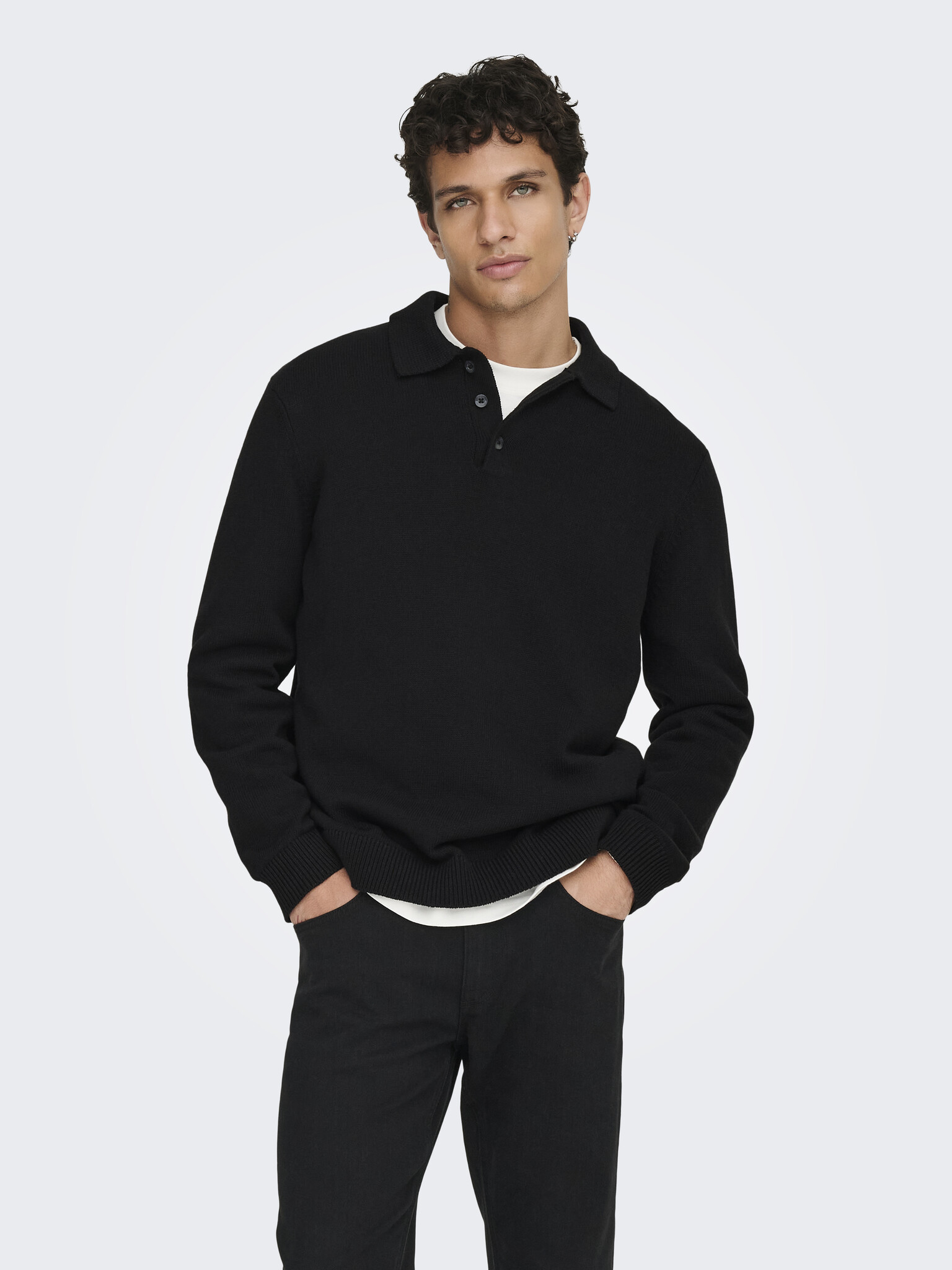 ONSHOPE RLX LS POLO KNIT BLACK